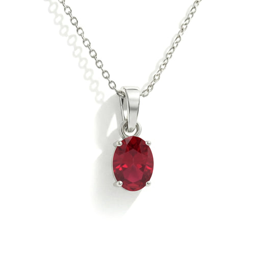 Natural Ruby Oval Solitaire Pendant Necklace in 925 Sterling Silver 1.40ct