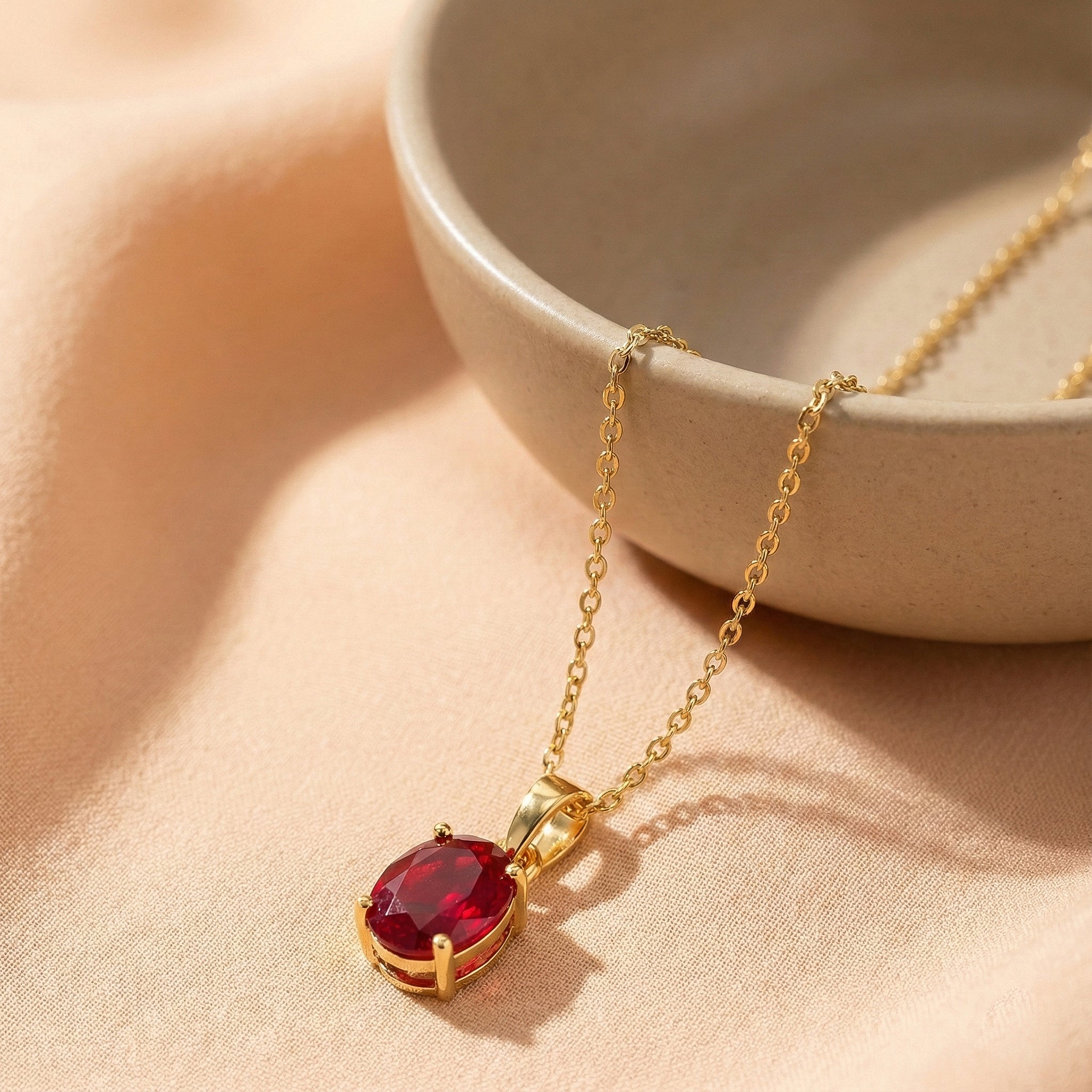 Ruby Solitaire Pendant Necklace in 925 Sterling Silver 9x7 MM 1.4ct