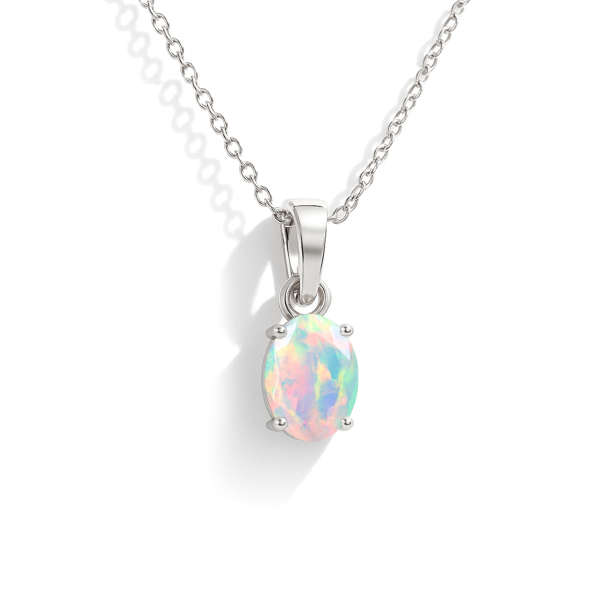 Natural White Opal Oval Pendant Necklace in 925 Sterling Silver 1.20ct