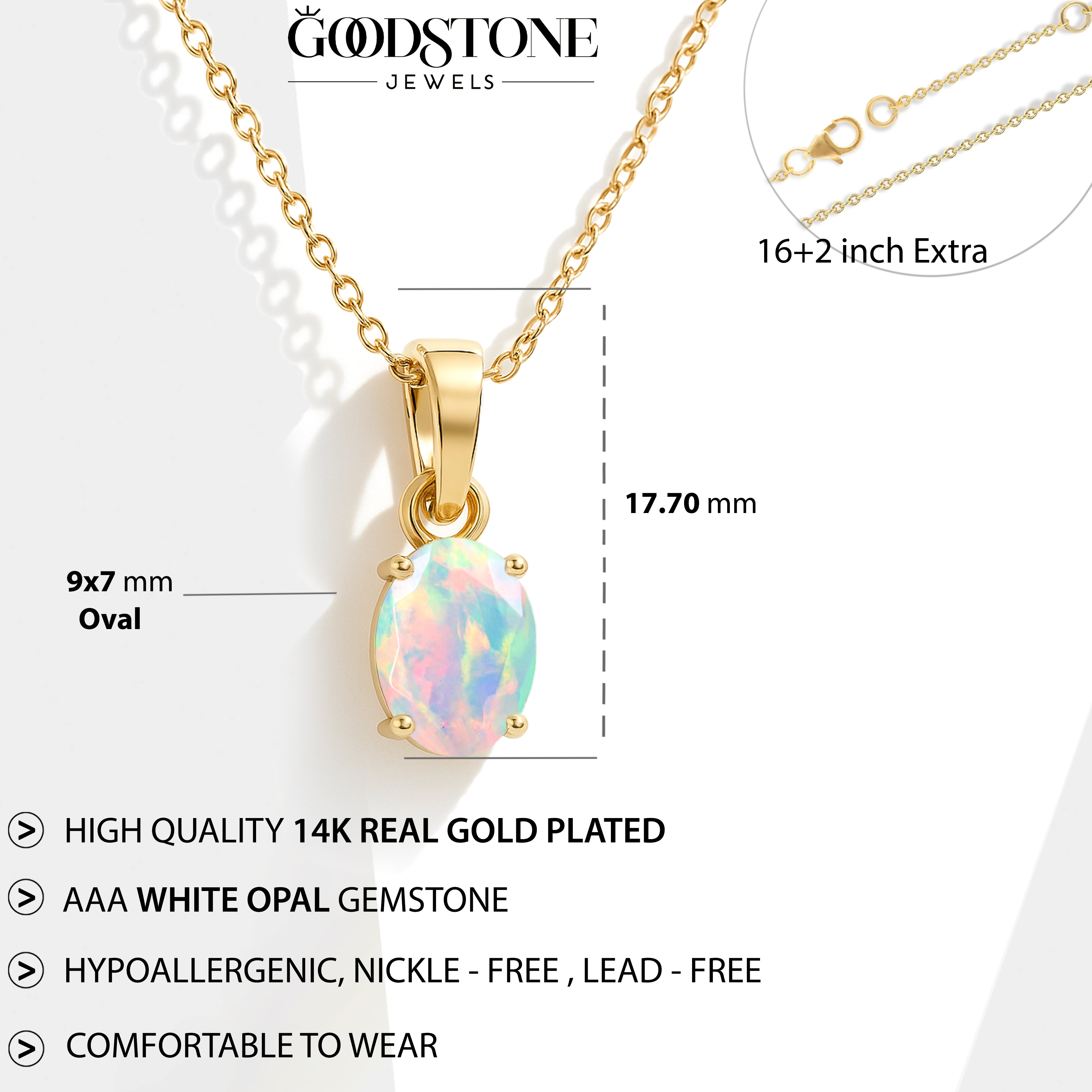 White Opal Oval Teardrop Pendant Necklace in 925 Sterling Silver 1.20ct