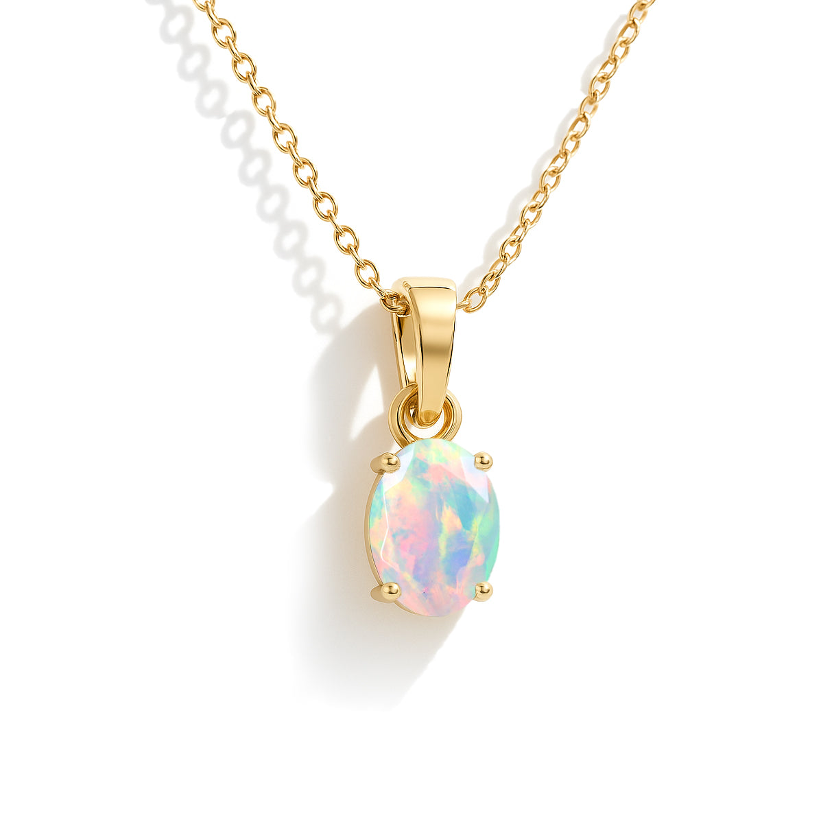 Natural White Opal Oval Pendant Necklace in 925 Sterling Silver 1.20ct