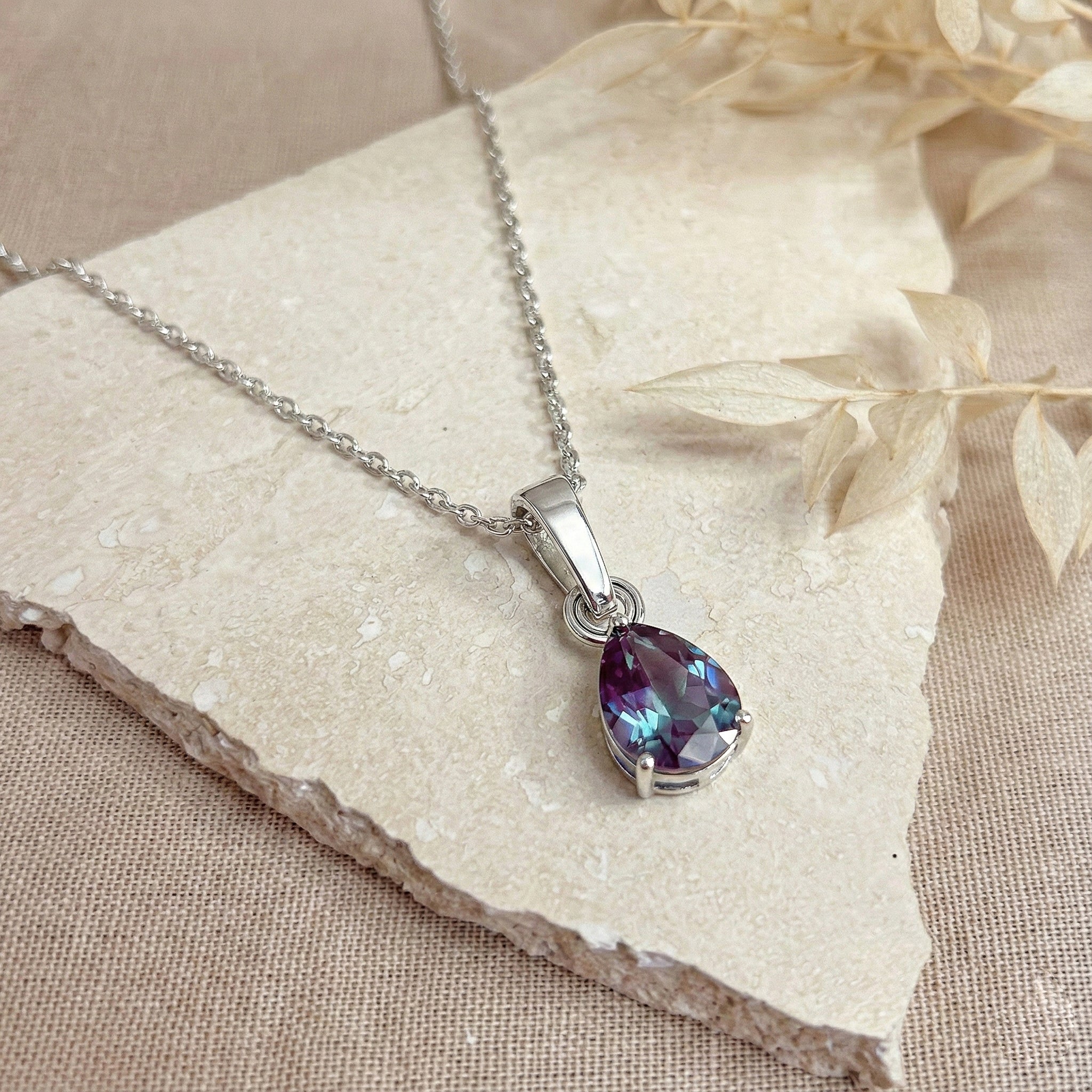 Sterling silver teardrop gemstone necklace
