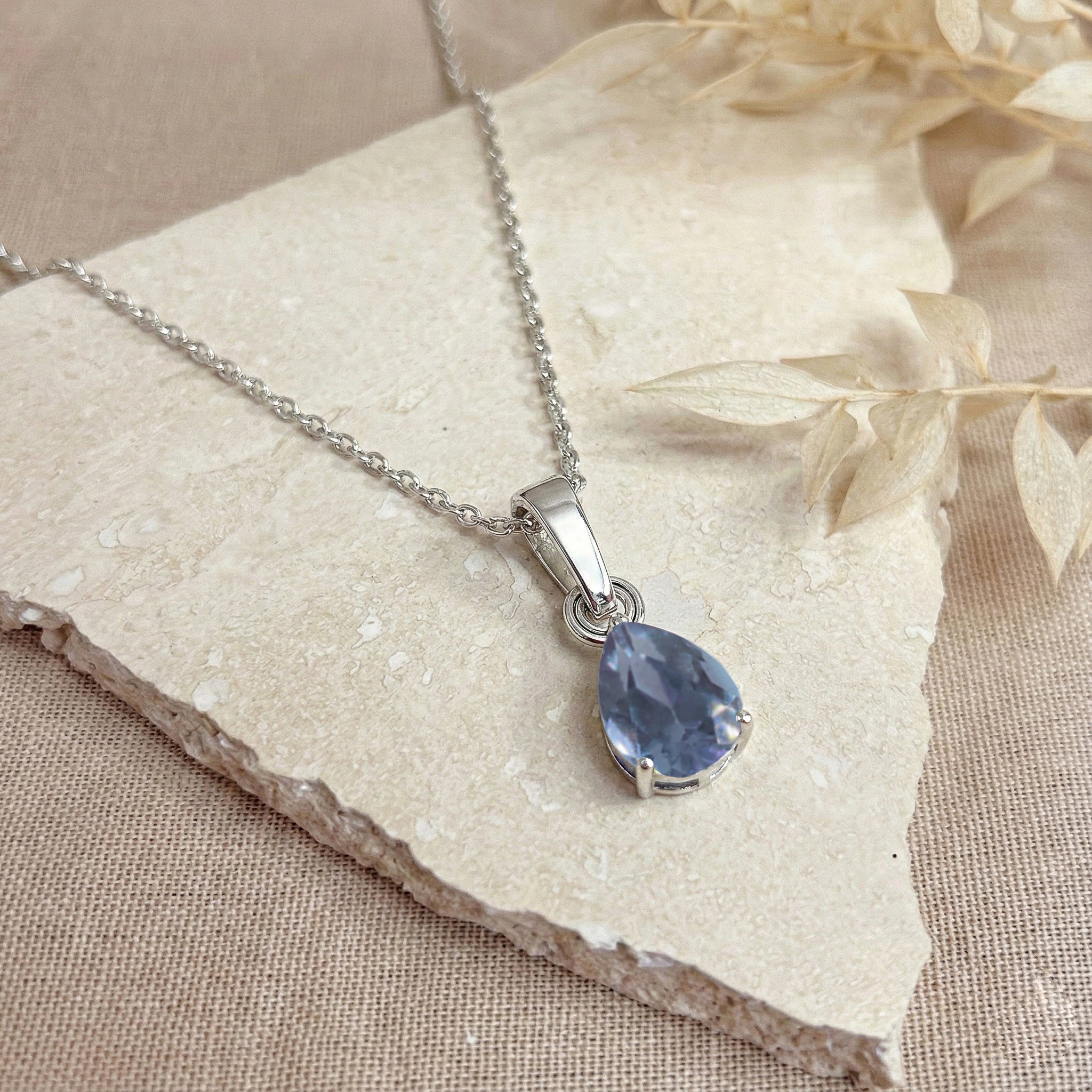 Alexandrite Pear Solitaire Teardrop Pendant Necklace in 925 Sterling Silver 9x7 MM 1.4ct
