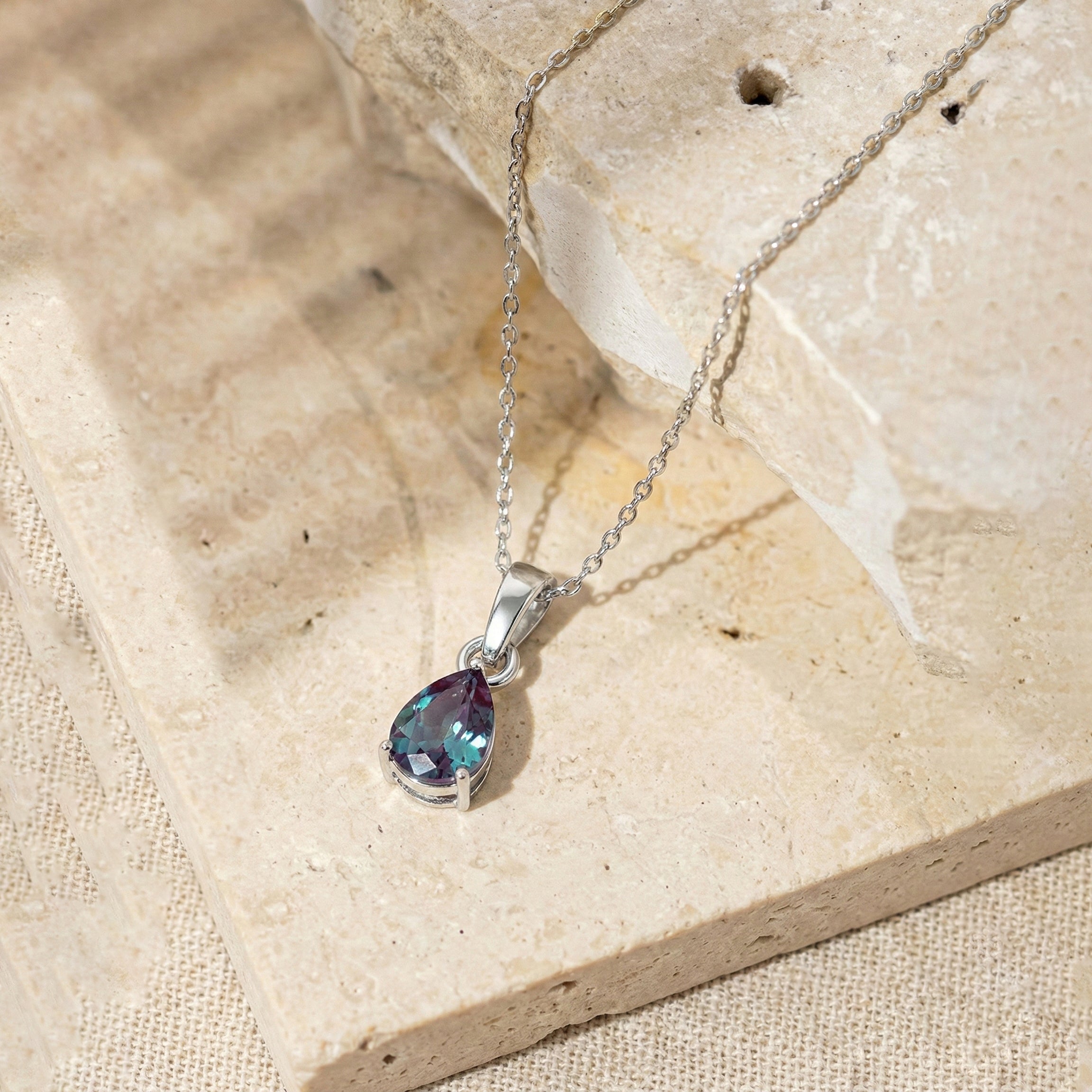 Alexandrite Pear Solitaire Teardrop Pendant Necklace in 925 Sterling Silver 9x7 MM 1.4ct