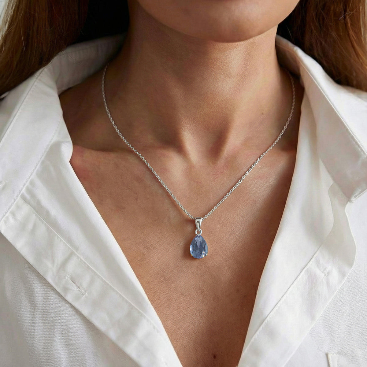 Alexandrite Pear Solitaire Teardrop Pendant Necklace in 925 Sterling Silver 9x7 MM 1.4ct