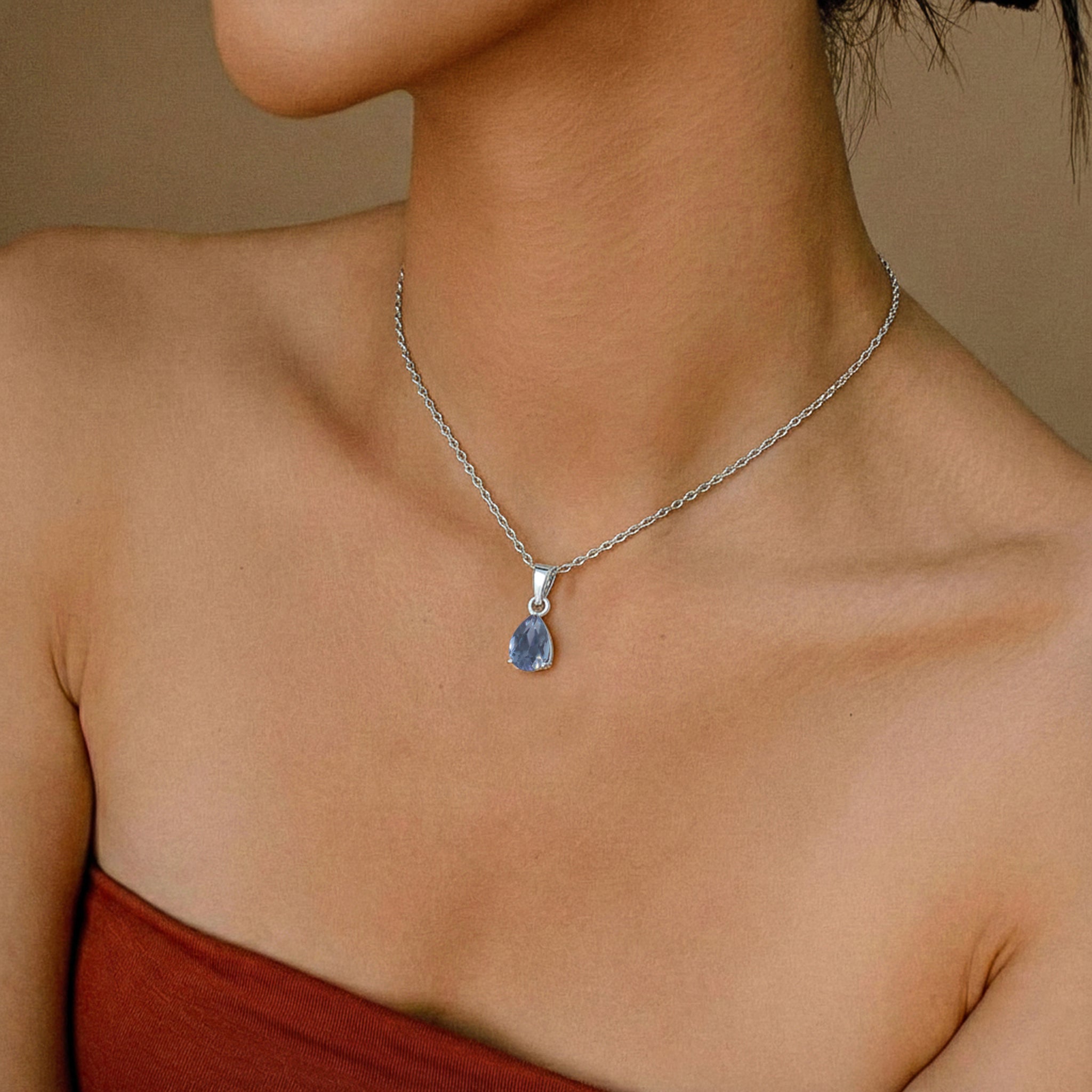 Alexandrite Pear Solitaire Teardrop Pendant Necklace in 925 Sterling Silver 9x7 MM 1.4ct