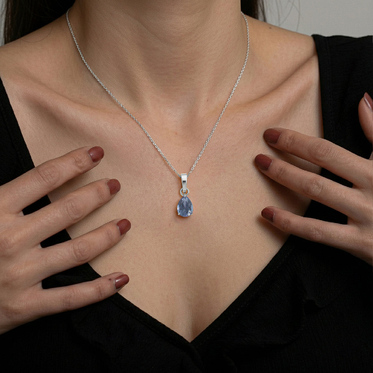 Alexandrite Pear Solitaire Teardrop Pendant Necklace in 925 Sterling Silver 9x7 MM 1.4ct