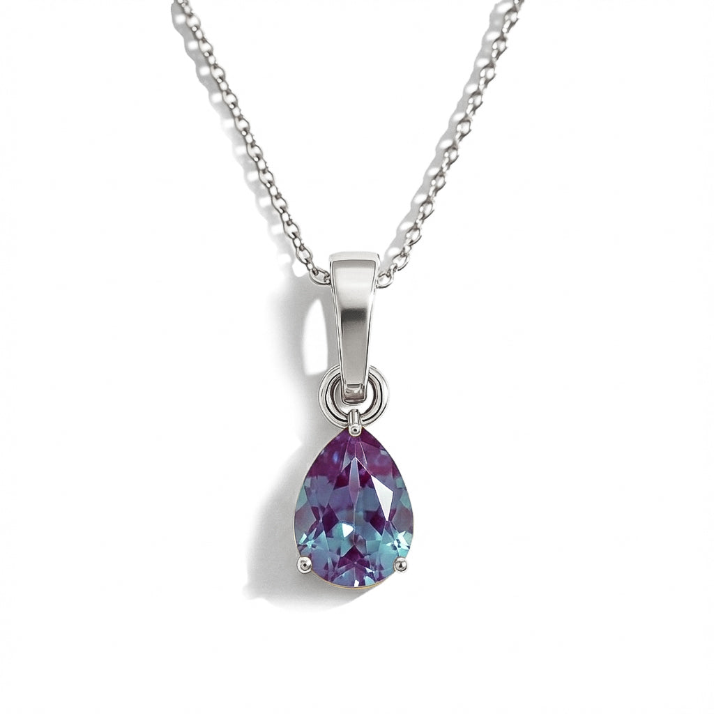Alexandrite Pear Solitaire Teardrop Pendant Necklace in 925 Sterling Silver 9x7 MM 1.4ct