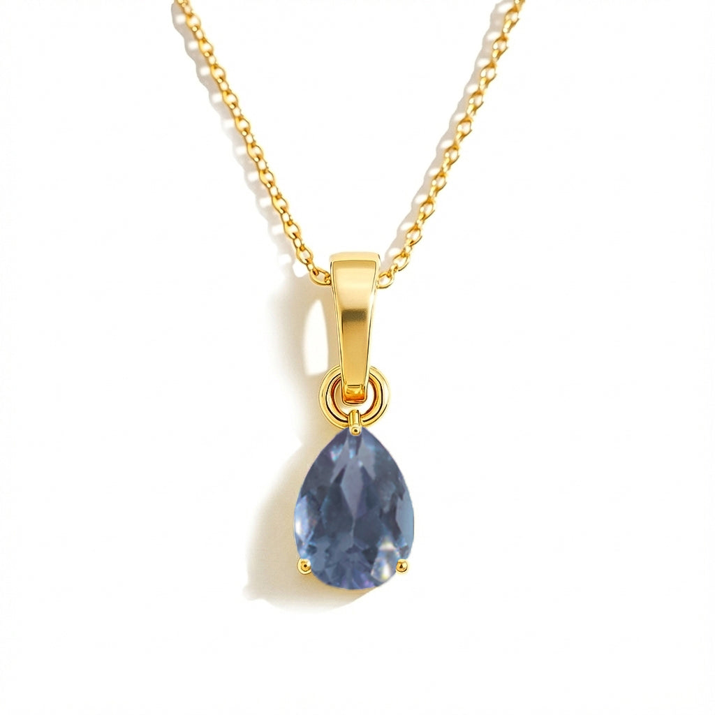 Alexandrite Pear Solitaire Teardrop Pendant Necklace in 925 Sterling Silver 9x7 MM 1.4ct