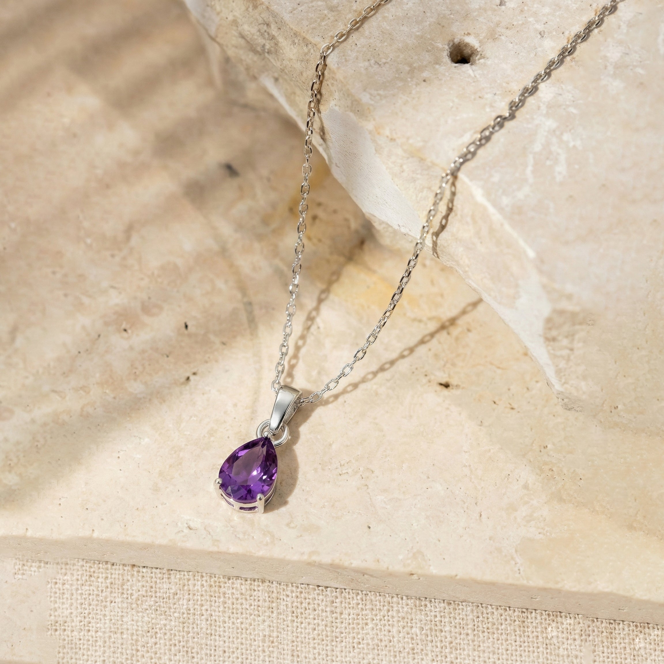 Amethyst Pear Solitaire Teardrop Pendant Necklace in 925 Sterling Silver 9x7 MM 1.4ct