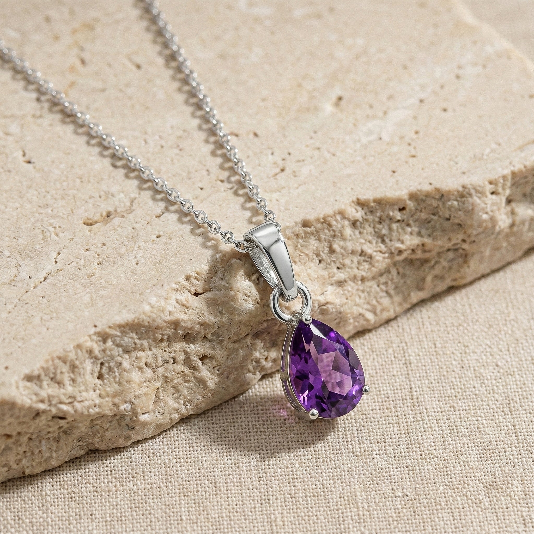 Amethyst Pear Solitaire Teardrop Pendant Necklace in 925 Sterling Silver 9x7 MM 1.4ct