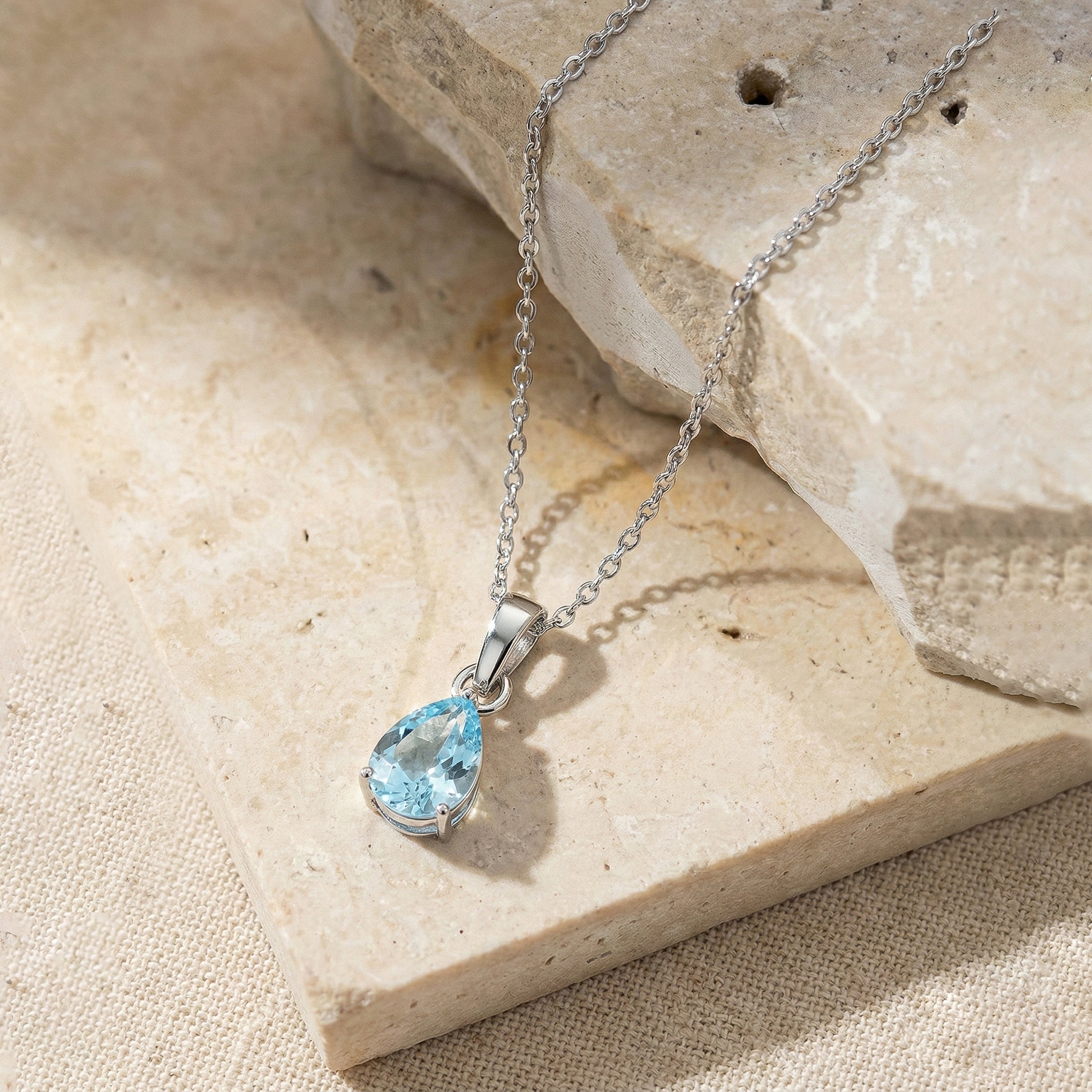 Aquamarine Pear Solitaire Teardrop Pendant Necklace in 925 Sterling Silver 9x7 MM 1.4ct