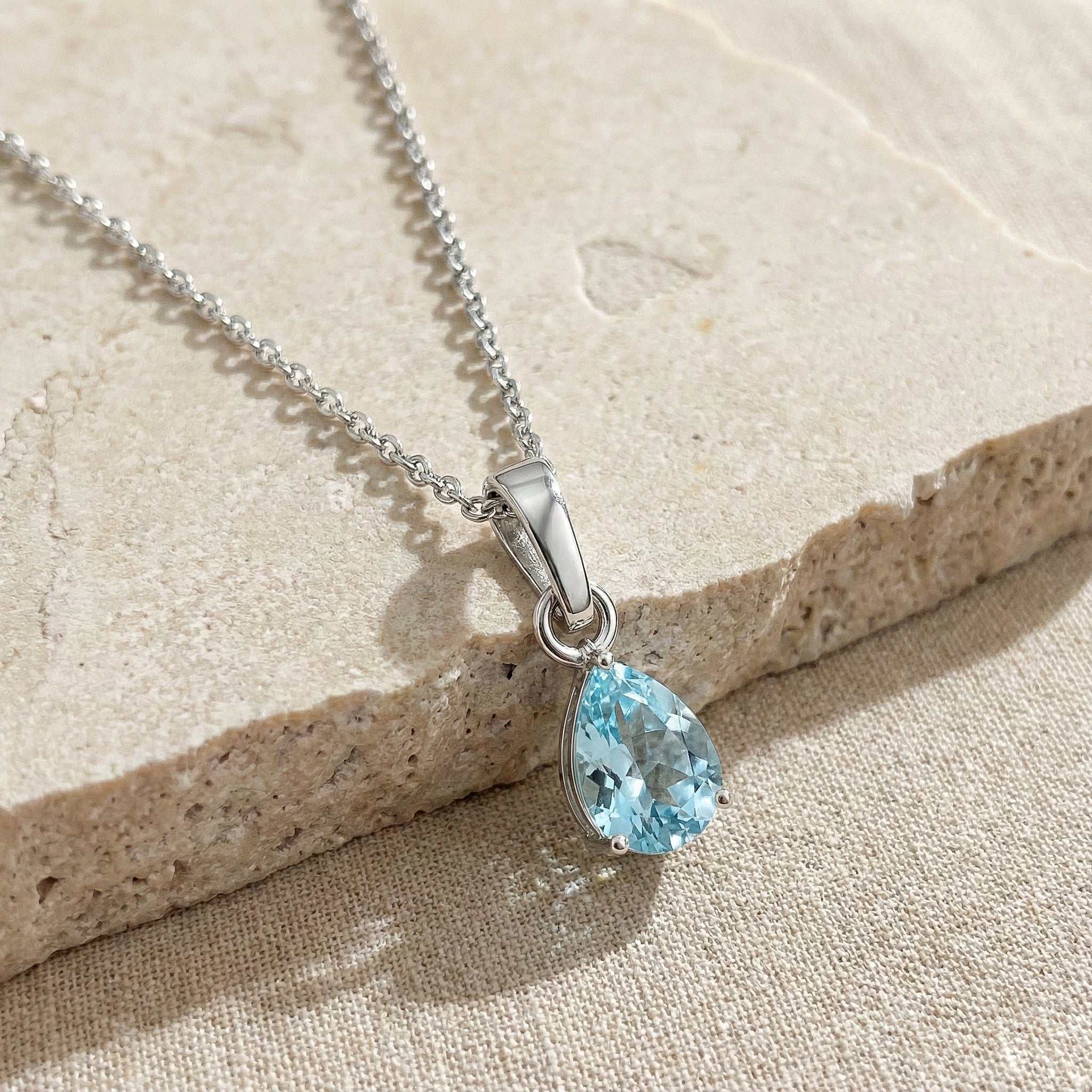 Aquamarine Pear Solitaire Teardrop Pendant Necklace in 925 Sterling Silver 9x7 MM 1.4ct