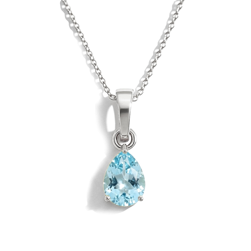 Aquamarine Pear Solitaire Teardrop Pendant Necklace in 925 Sterling Silver 9x7 MM 1.4ct