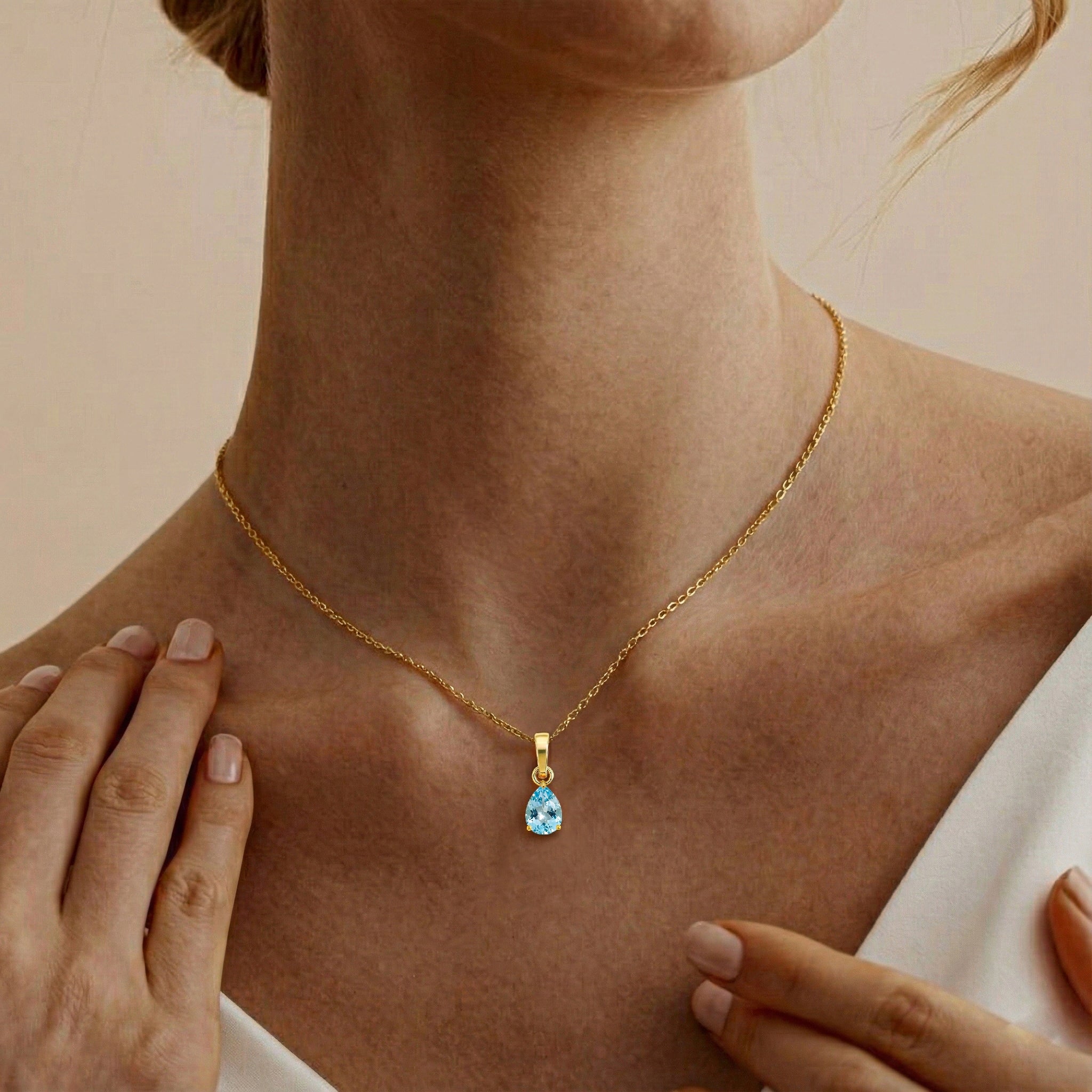 Aquamarine Pear Solitaire Teardrop Pendant Necklace in 925 Sterling Silver 9x7 MM 1.4ct