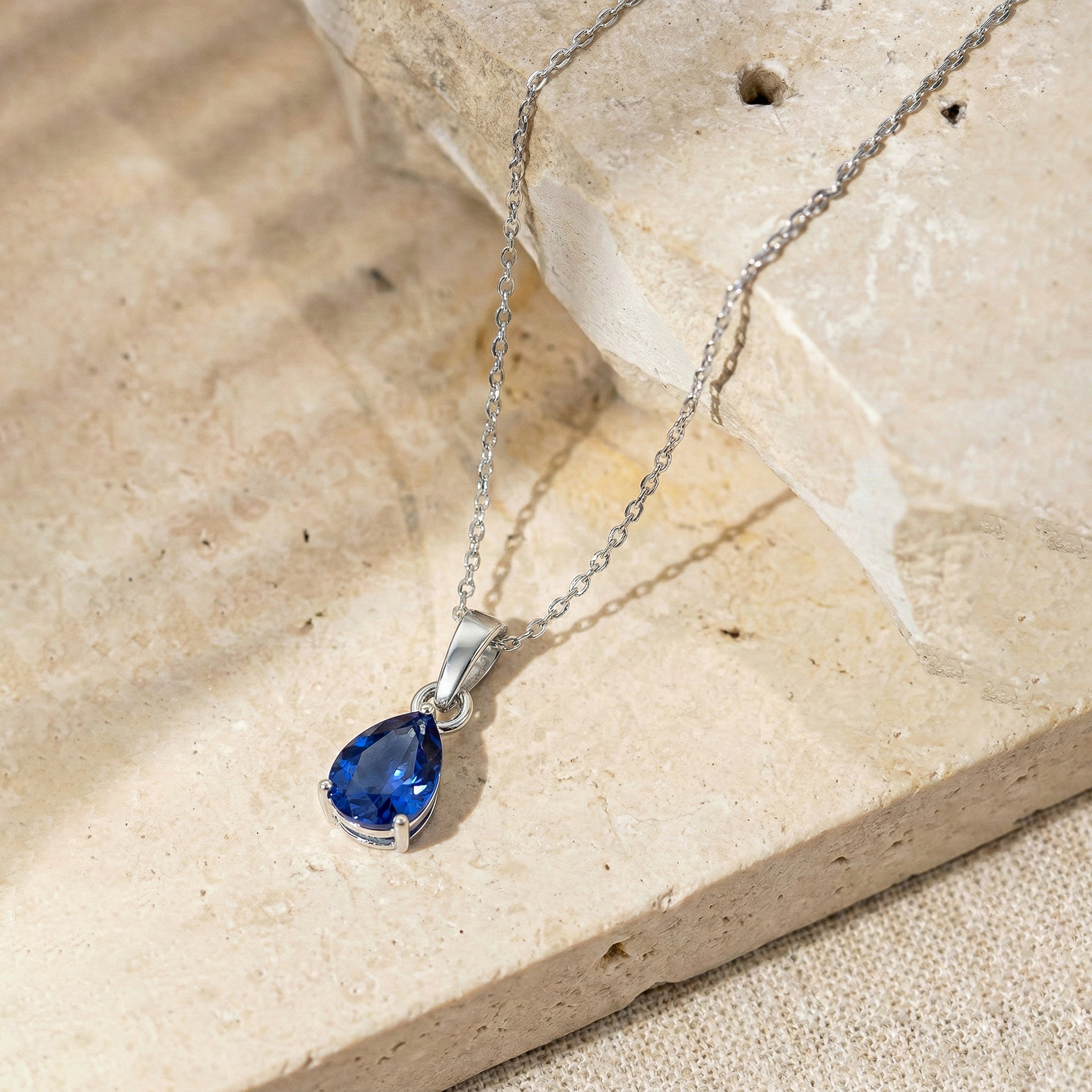 Blue Sapphire Pear Solitaire Teardrop Pendant Necklace in 925 Sterling Silver 9x7 MM 1.4ct