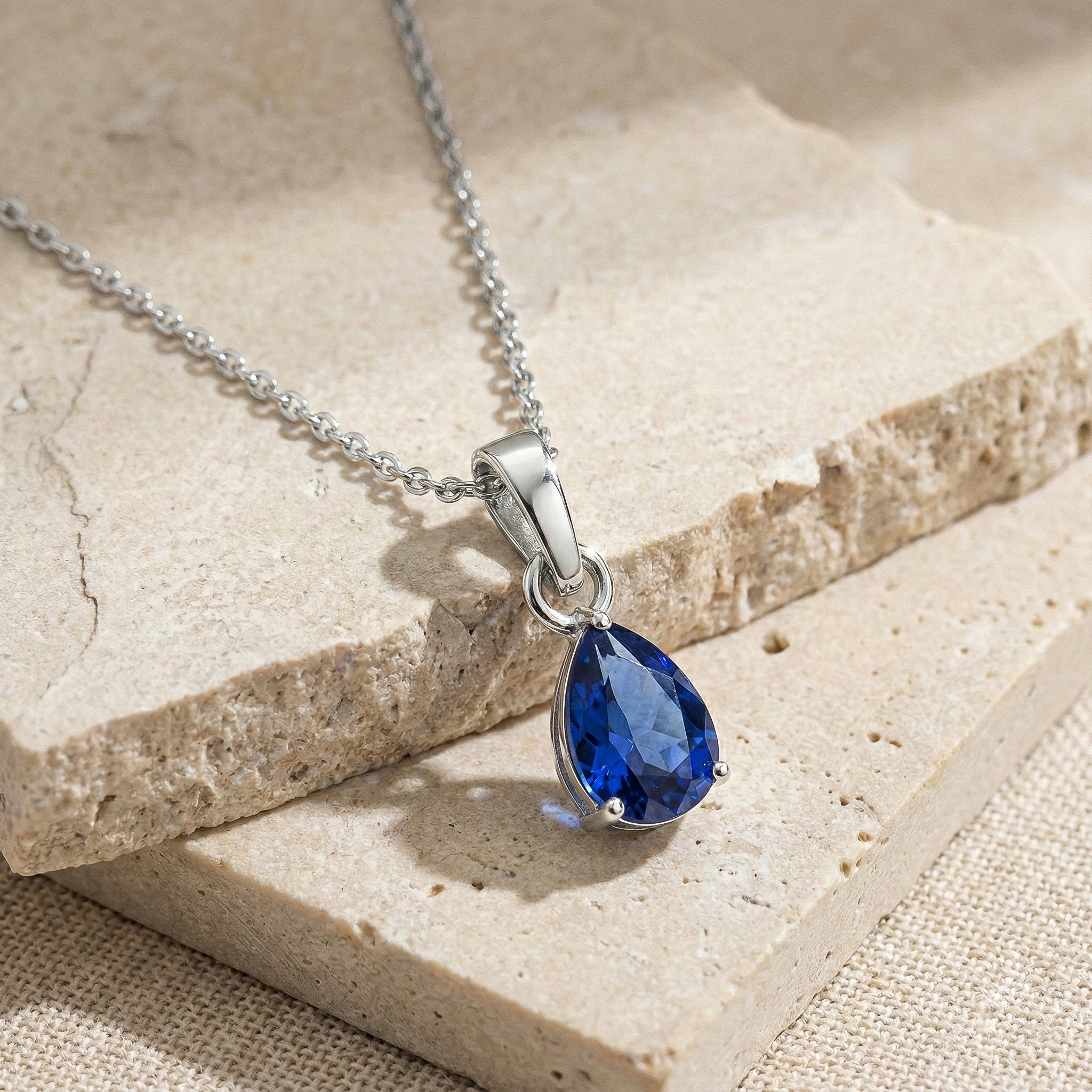 Blue Sapphire Pear Solitaire Teardrop Pendant Necklace in 925 Sterling Silver 9x7 MM 1.4ct