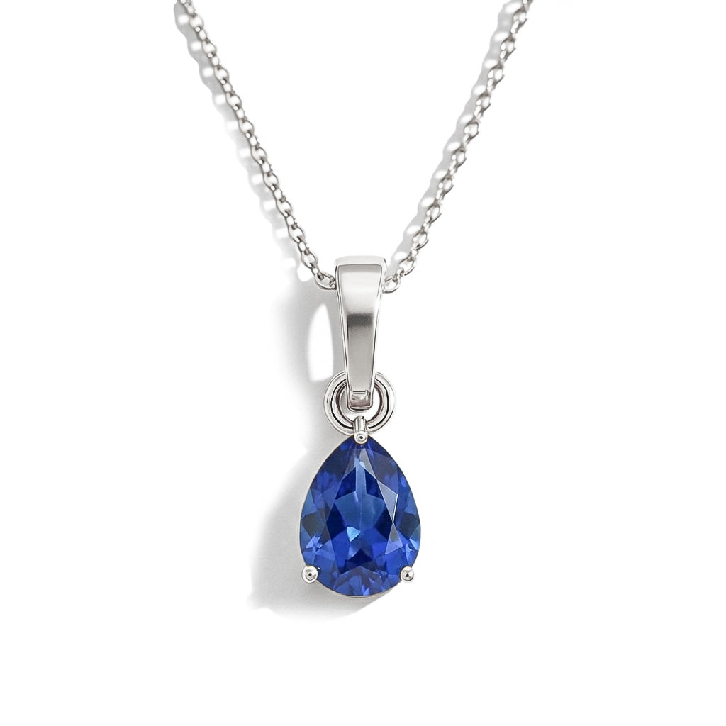 Blue Sapphire Pear Solitaire Teardrop Pendant Necklace in 925 Sterling Silver 9x7 MM 1.4ct