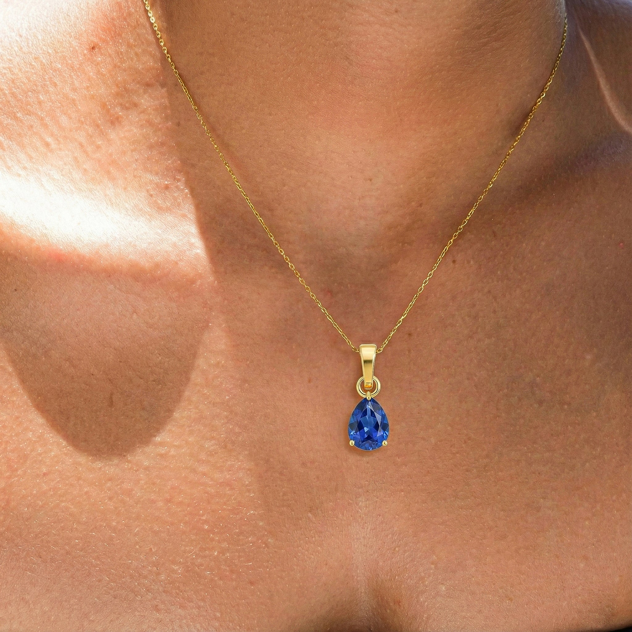 Blue Sapphire Pear Solitaire Teardrop Pendant Necklace in 925 Sterling Silver 9x7 MM 1.4ct