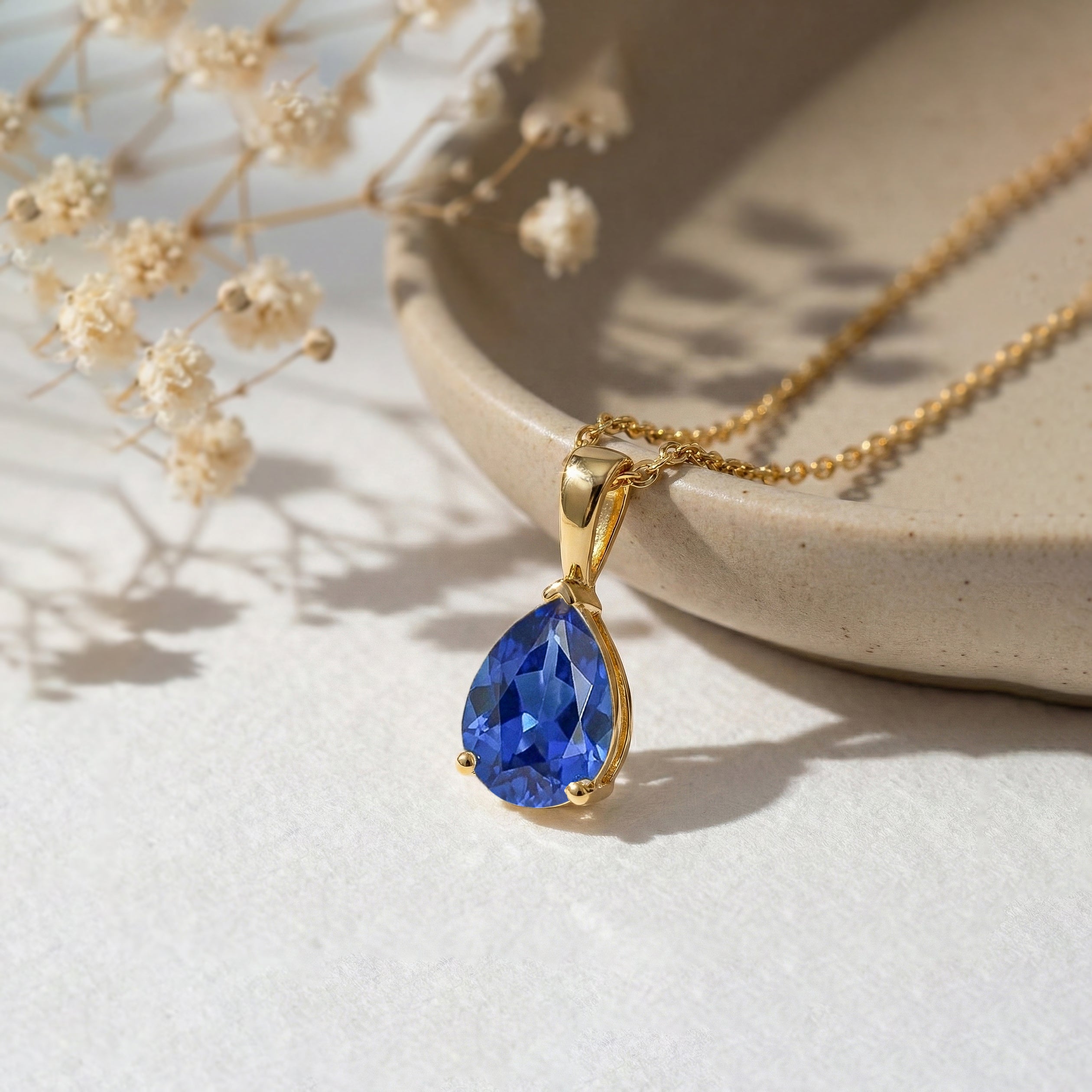 Blue Sapphire Pear Solitaire Teardrop Pendant Necklace in 925 Sterling Silver 9x7 MM 1.4ct