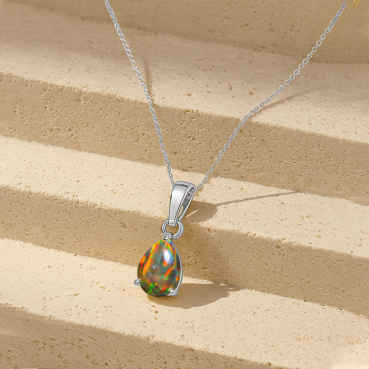 Black Opal Pear Teardrop Pendant Necklace in 925 Sterling Silver 1.20ct