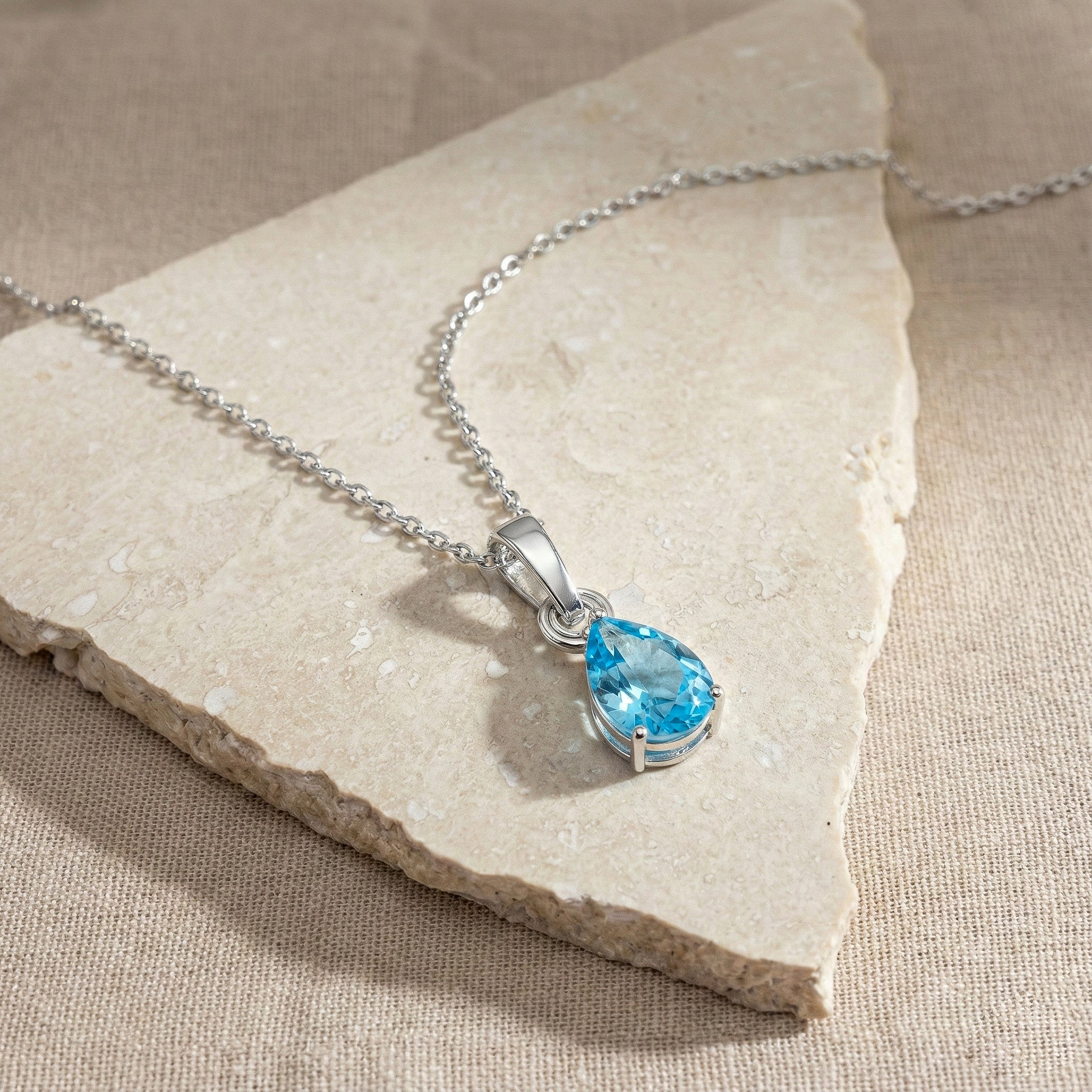 Blue Topaz Pear Solitaire Teardrop Pendant Necklace in 925 Sterling Silver 9x7 MM 1.4ct