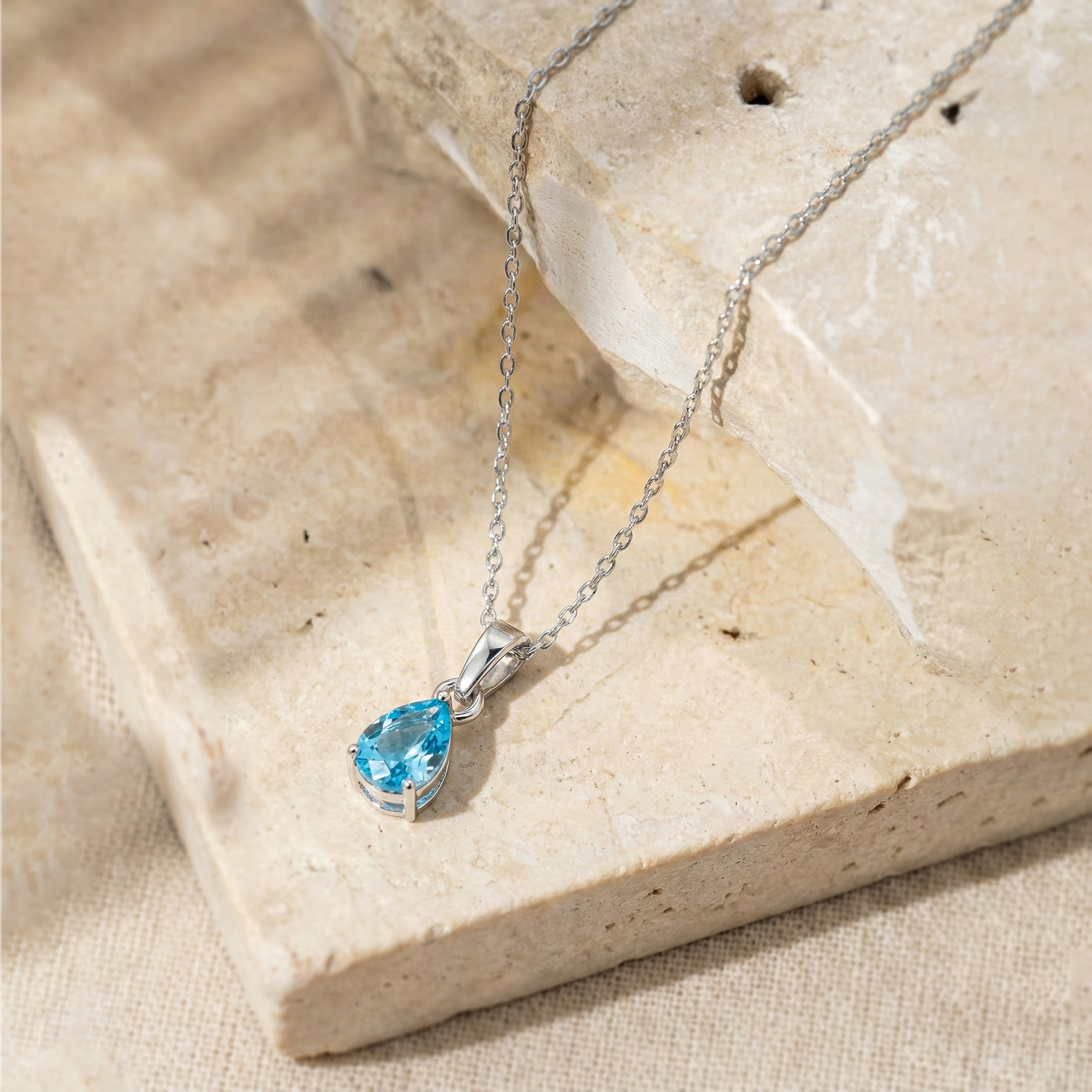 Blue Topaz Pear Solitaire Teardrop Pendant Necklace in 925 Sterling Silver 9x7 MM 1.4ct