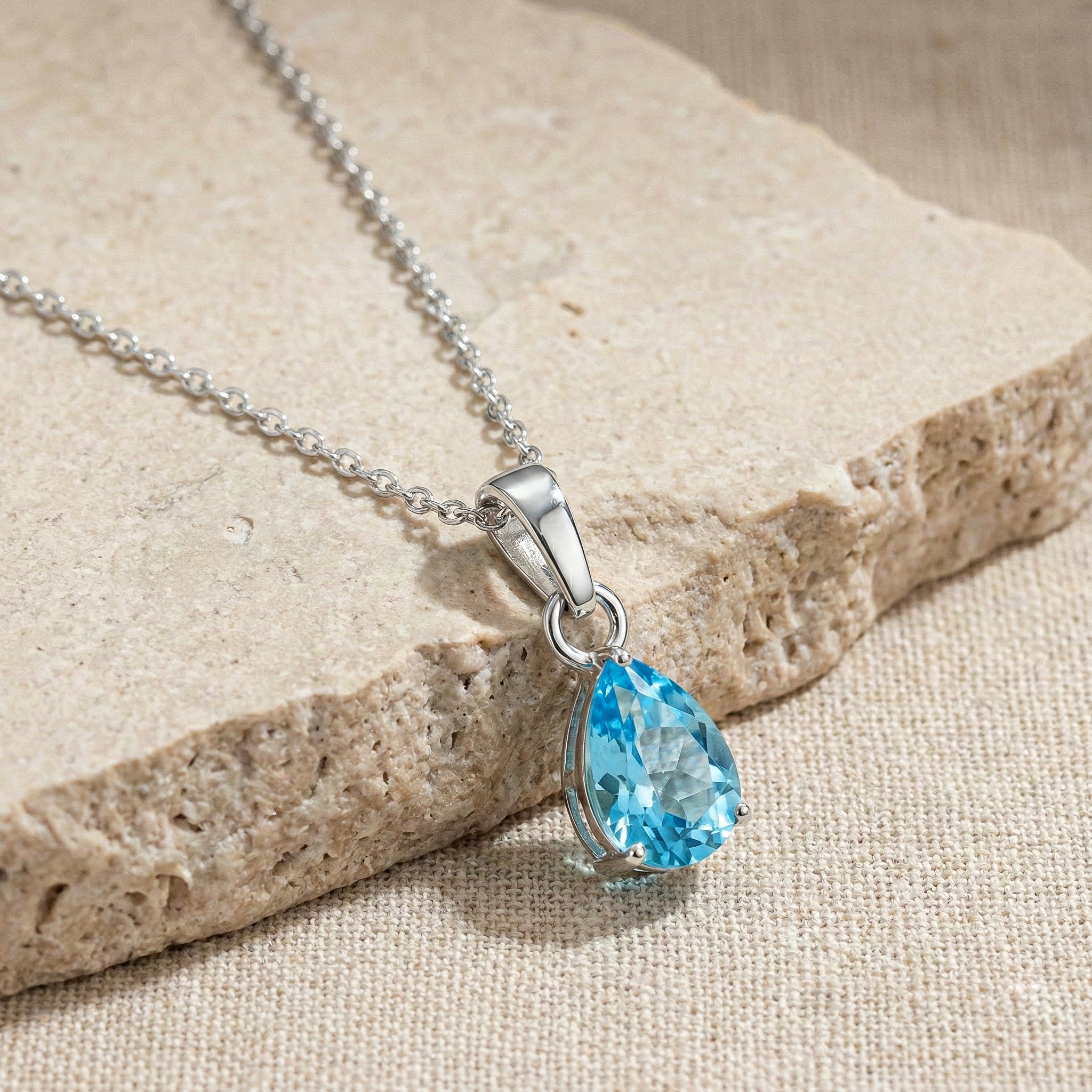 Blue Topaz Pear Solitaire Teardrop Pendant Necklace in 925 Sterling Silver 9x7 MM 1.4ct