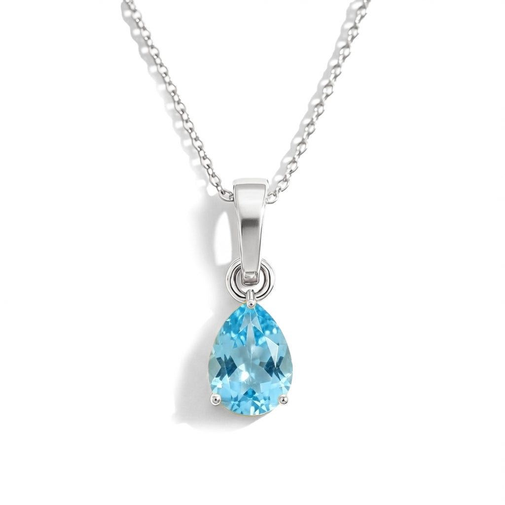 Blue Topaz Pear Solitaire Teardrop Pendant Necklace in 925 Sterling Silver 9x7 MM 1.4ct