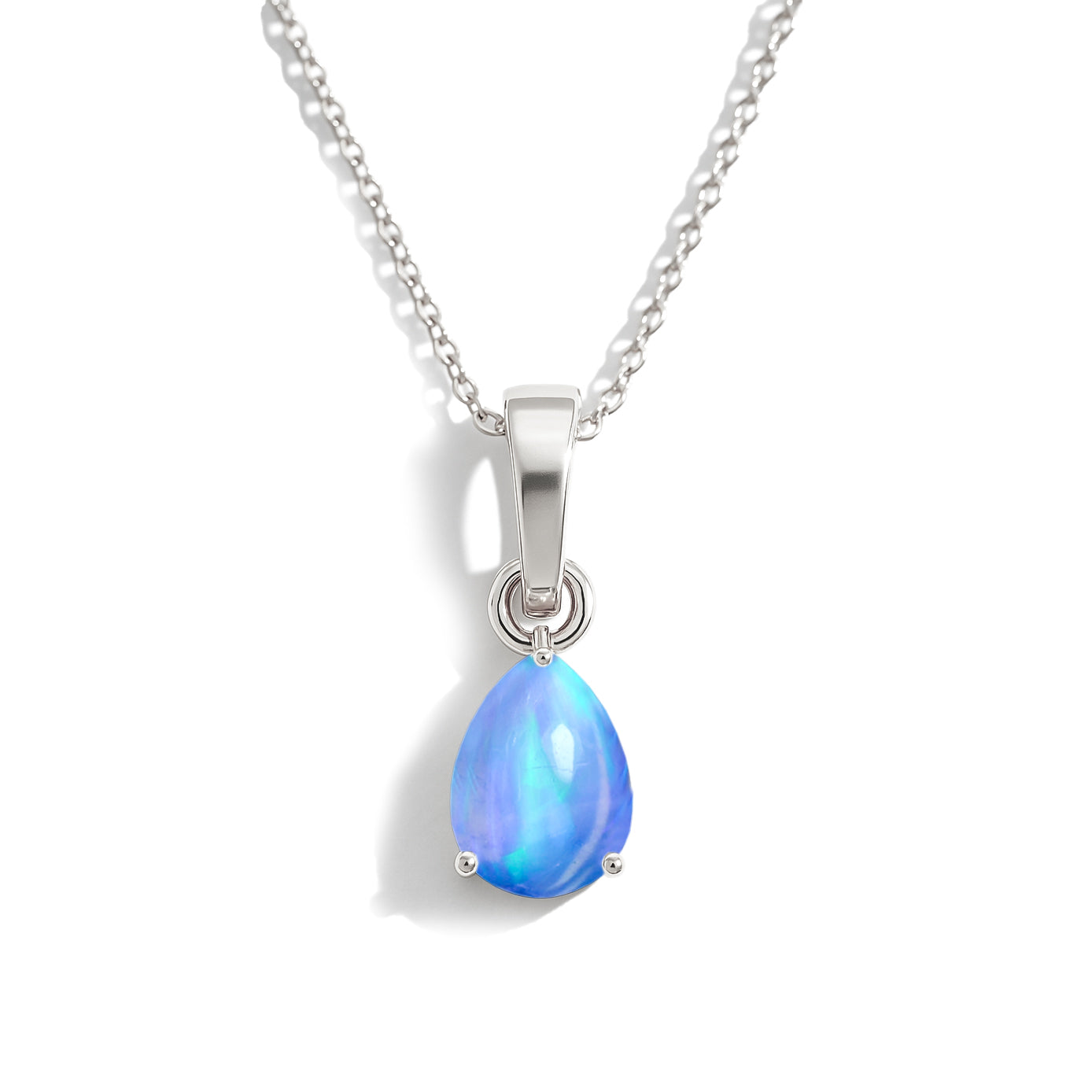 Blue Opal Pear Solitaire Teardrop Pendant Necklace in 925 Sterling Silver 1.20ct