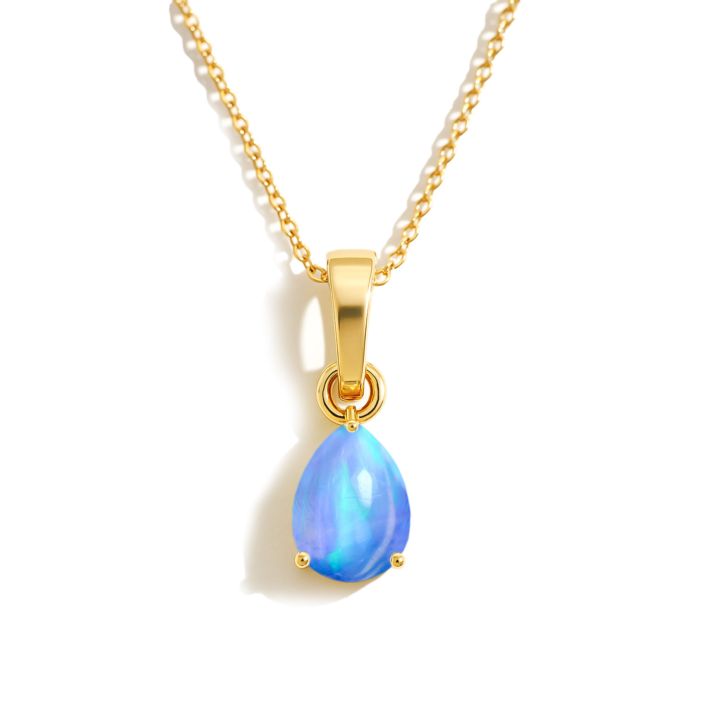 Blue Opal Pear Teardrop Pendant Necklace in 925 Sterling Silver 1.20ct