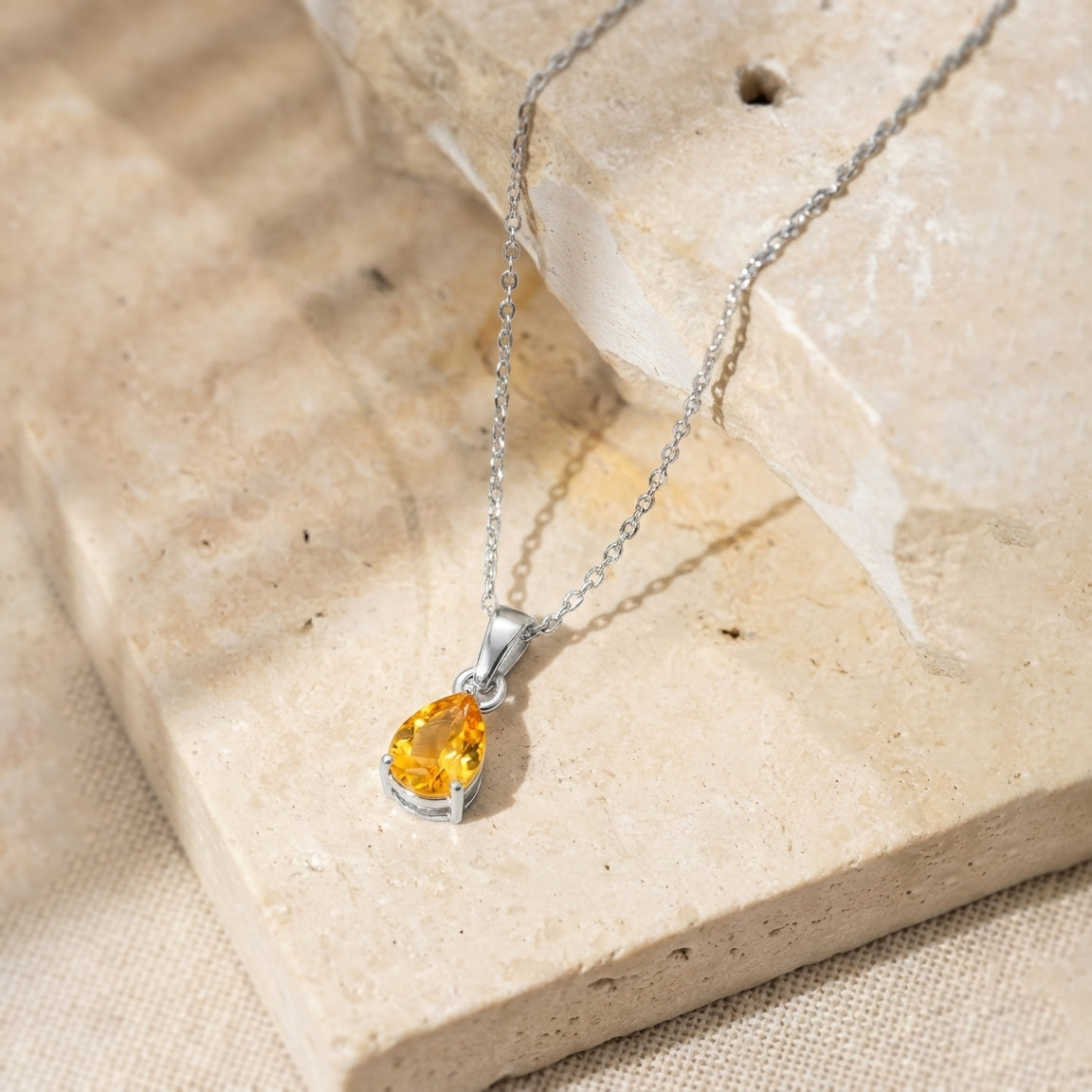 Citrine Pear Solitaire Teardrop Pendant Necklace in 925 Sterling Silver 9x7 MM 1.4ct
