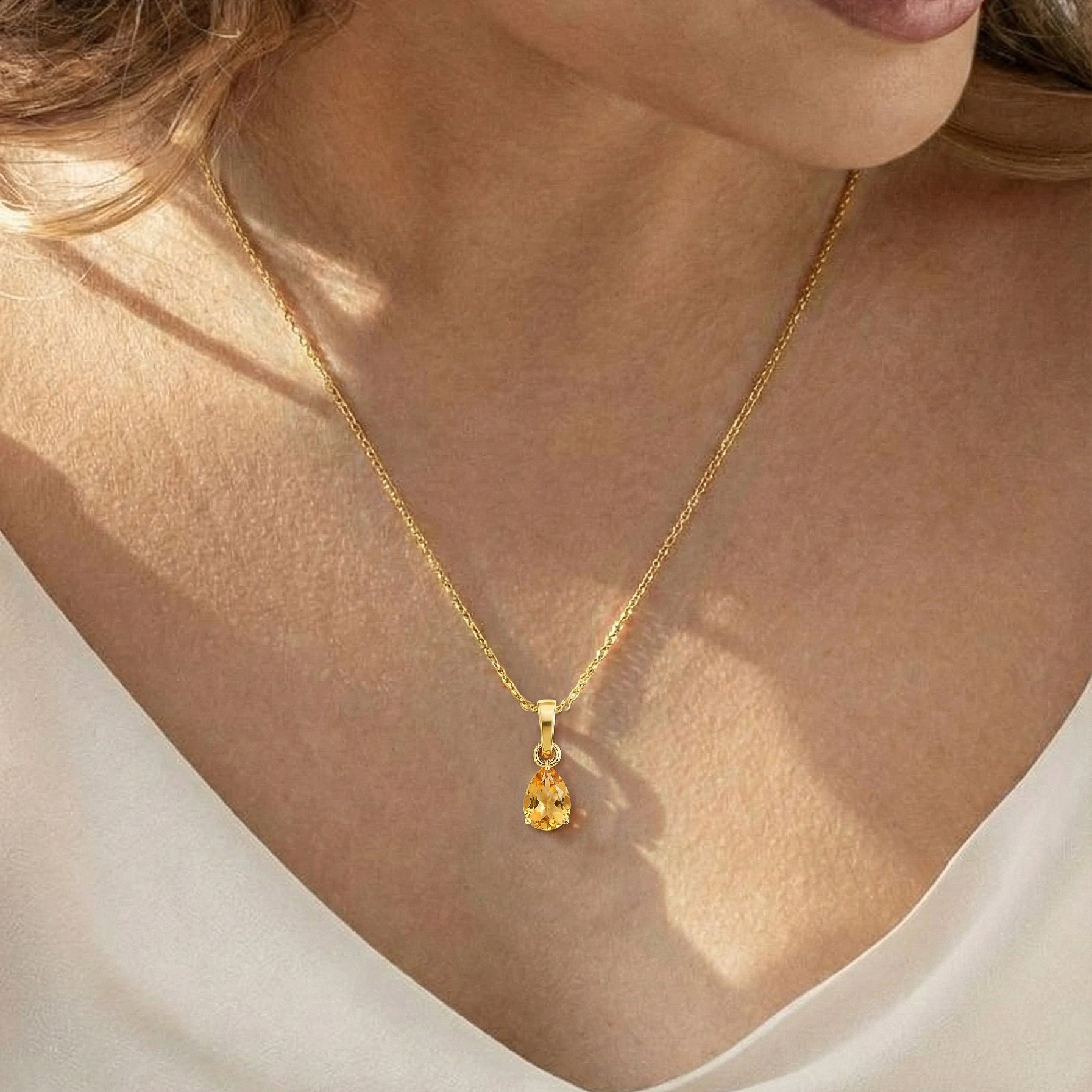 Citrine Pear Solitaire Teardrop Pendant Necklace in 925 Sterling Silver 9x7 MM 1.4ct