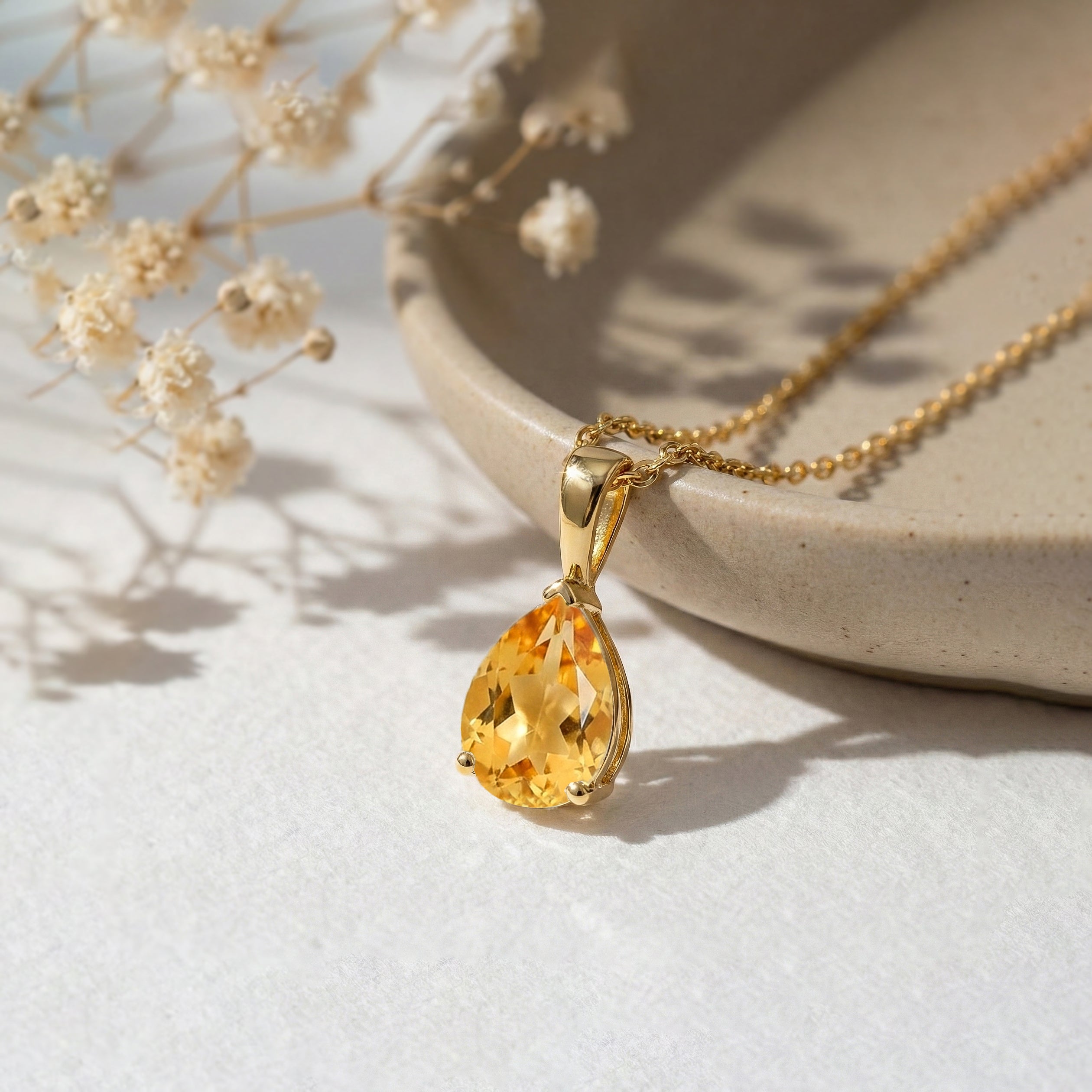 Citrine Pear Solitaire Teardrop Pendant Necklace in Yellow Gold Plated 9x7 MM 1.4ct