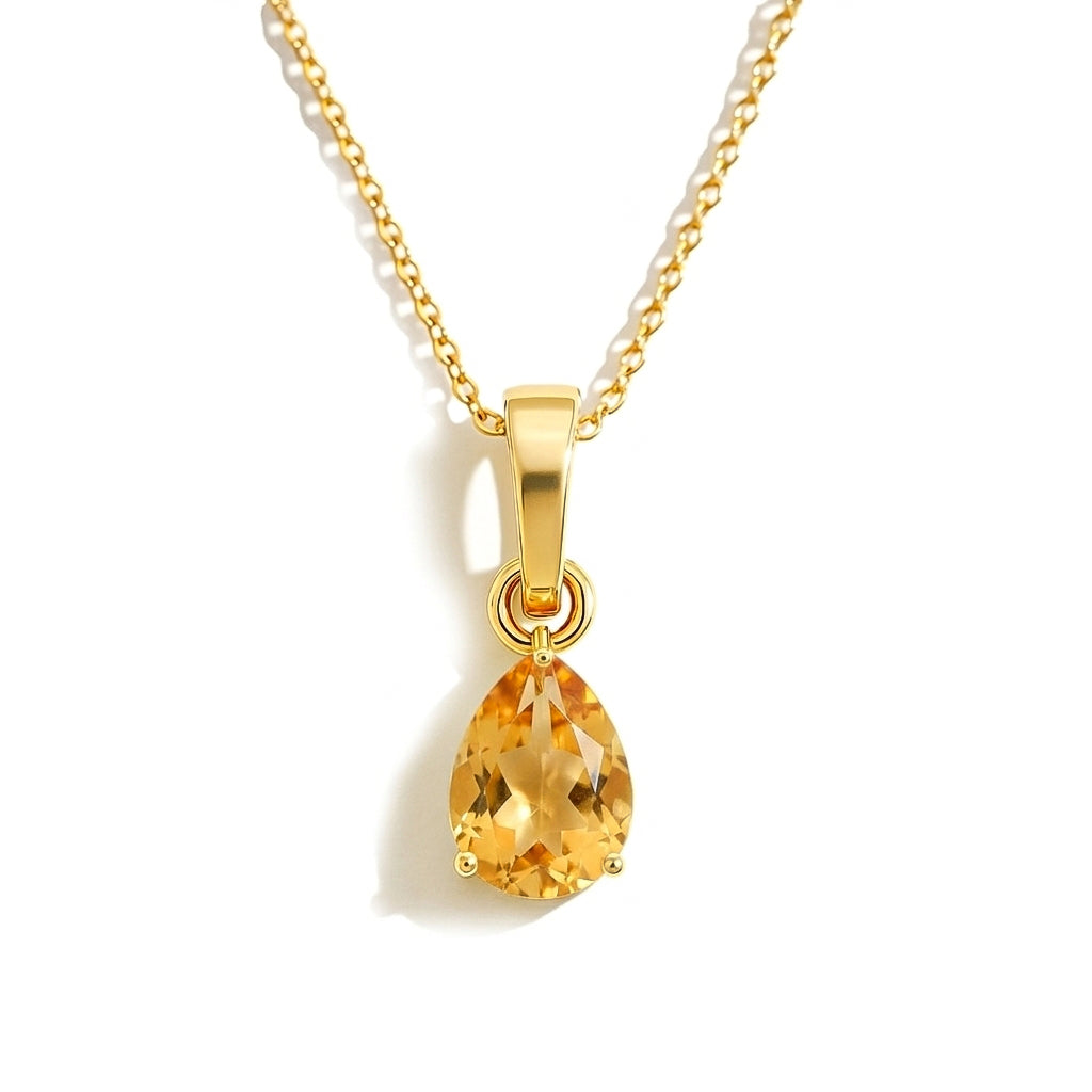 Citrine Pear Solitaire Teardrop Pendant Necklace in Yellow Gold Plated 9x7 MM 1.4ct