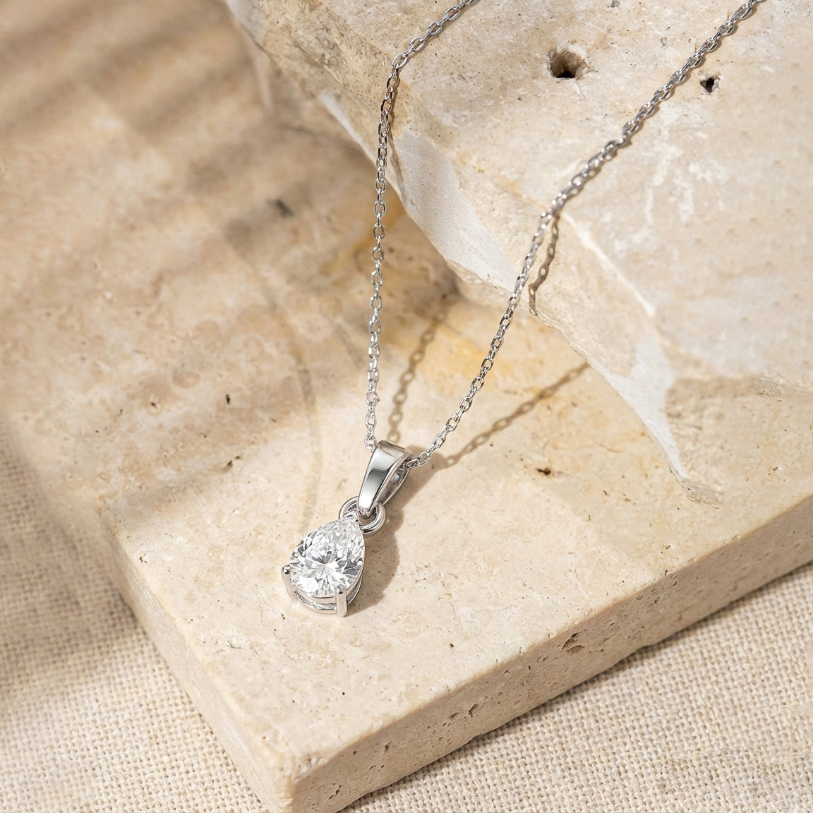 Cubic Zirconia Pear Solitaire Teardrop Pendant Necklace in 925 Sterling Silver 9x7 MM 1.4ct