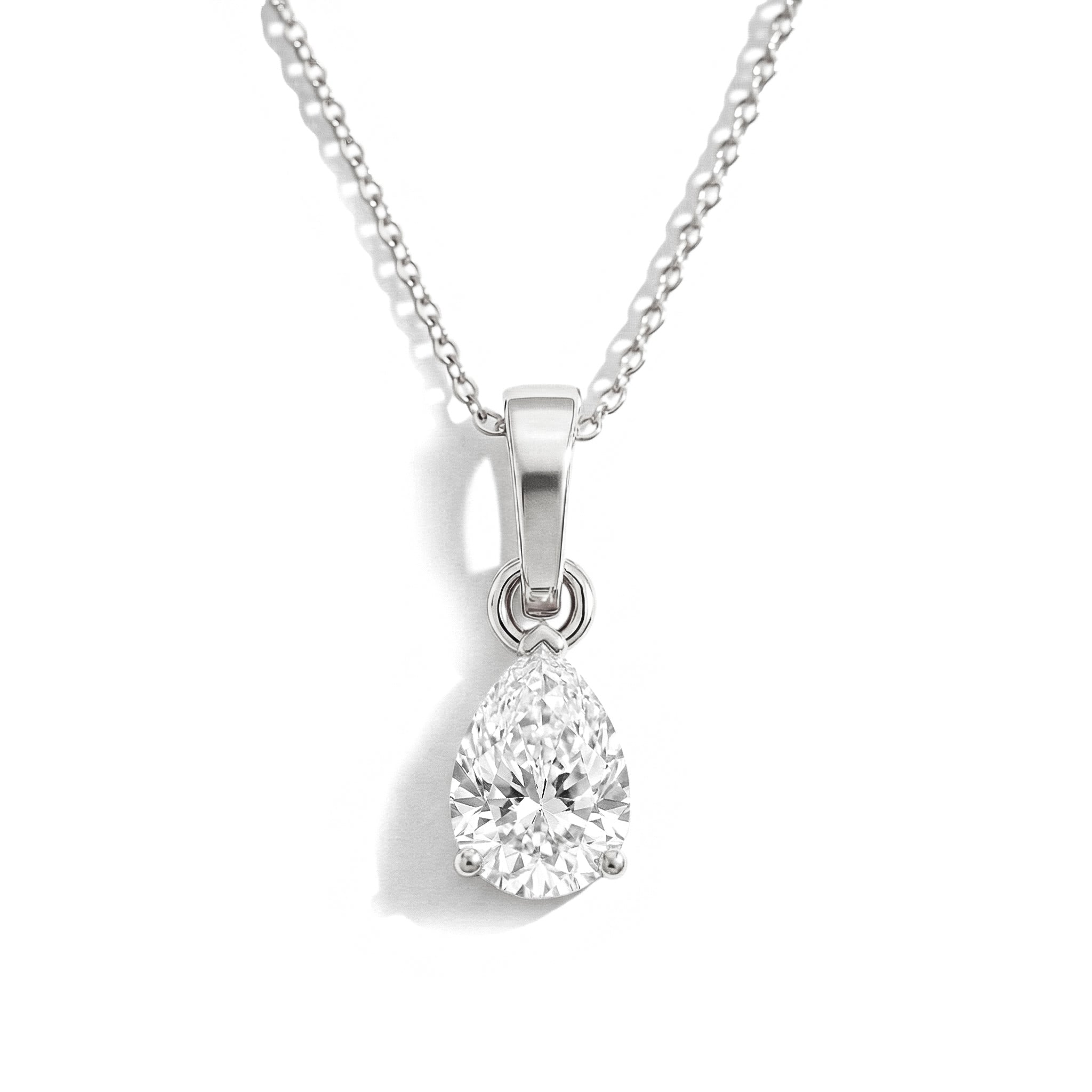 Cubic Zirconia Pear Solitaire Teardrop Pendant Necklace in 925 Sterling Silver 9x7 MM 1.4ct