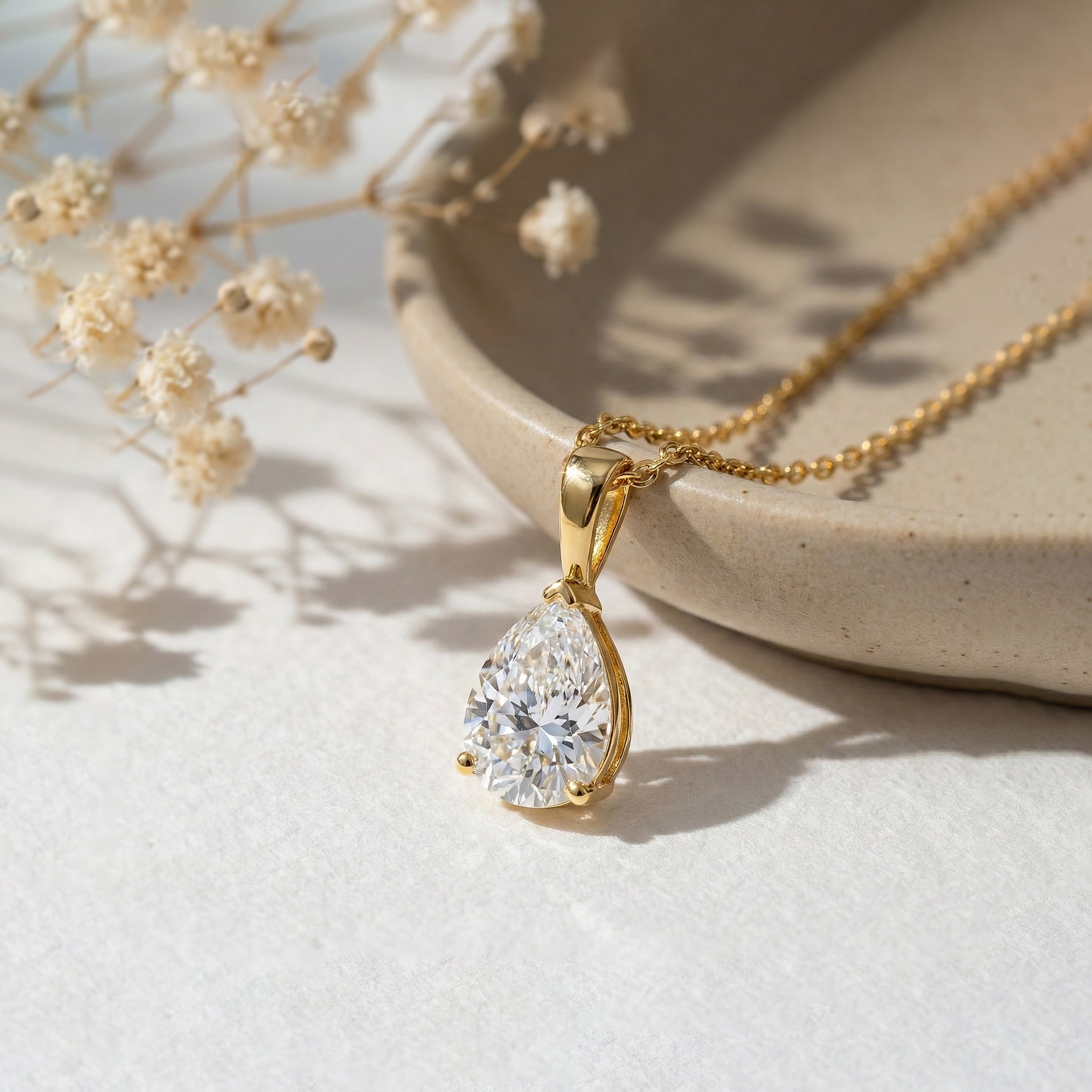 Simulated Diamond Pear Solitaire Teardrop Pendant Necklace in Yellow Gold Plated 9x7 MM 1.4ct