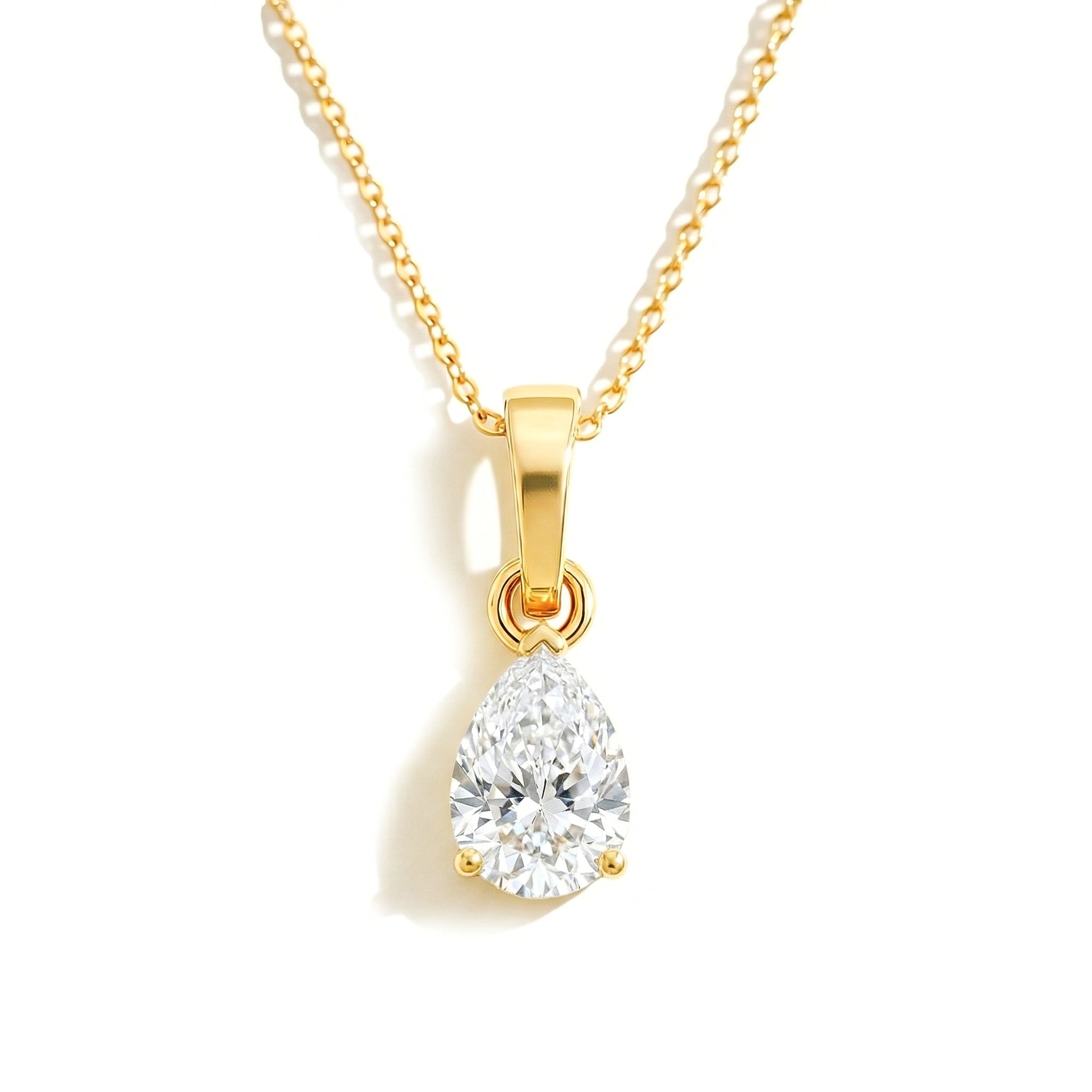 Simulated Diamond Pear Solitaire Teardrop Pendant Necklace in Yellow Gold Plated 9x7 MM 1.4ct