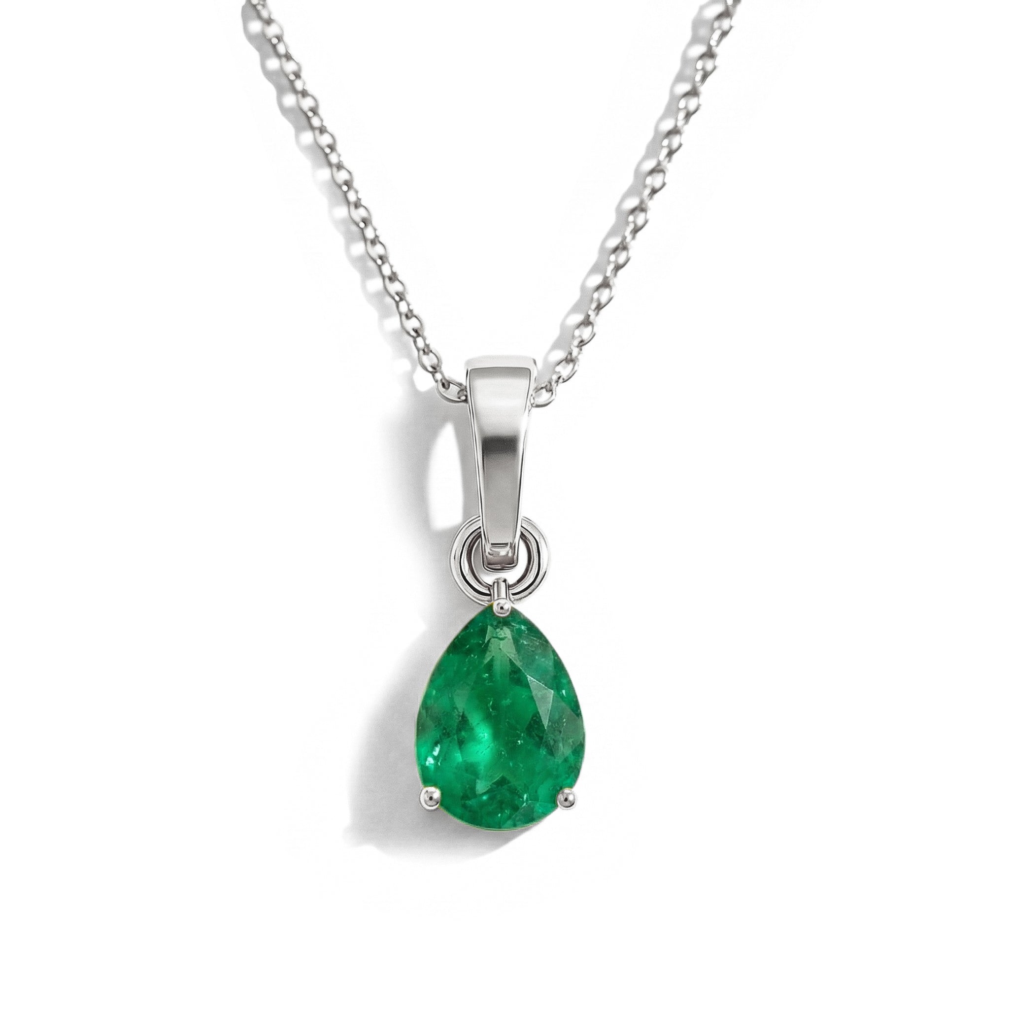 Emerald Pear Solitaire Teardrop Pendant Necklace in 925 Sterling Silver 9x7 MM 1.4ct
