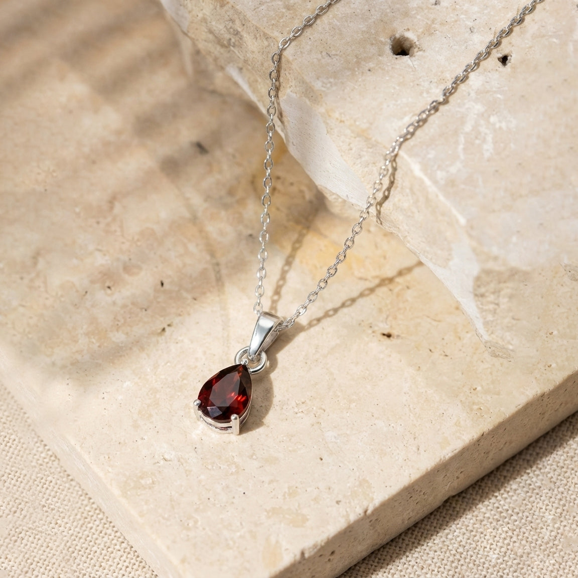 Garnet Pear Solitaire Teardrop Pendant Necklace in 925 Sterling Silver 9x7 MM 1.4ct