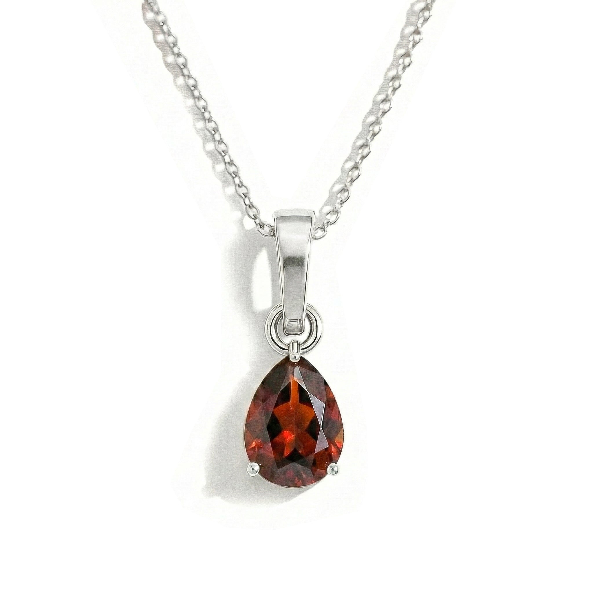 Garnet Pear Solitaire Teardrop Pendant Necklace in 925 Sterling Silver 9x7 MM 1.4ct