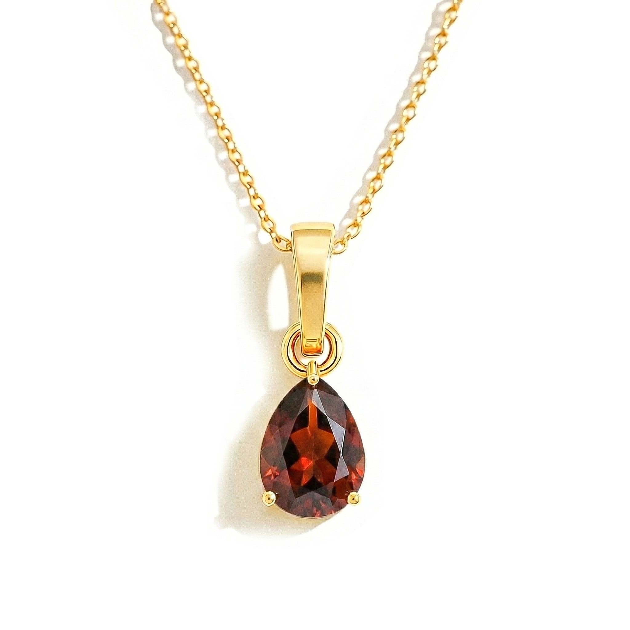 Garnet Pear Solitaire Teardrop Pendant Necklace in Yellow Gold Plated 9x7 MM 1.4ct