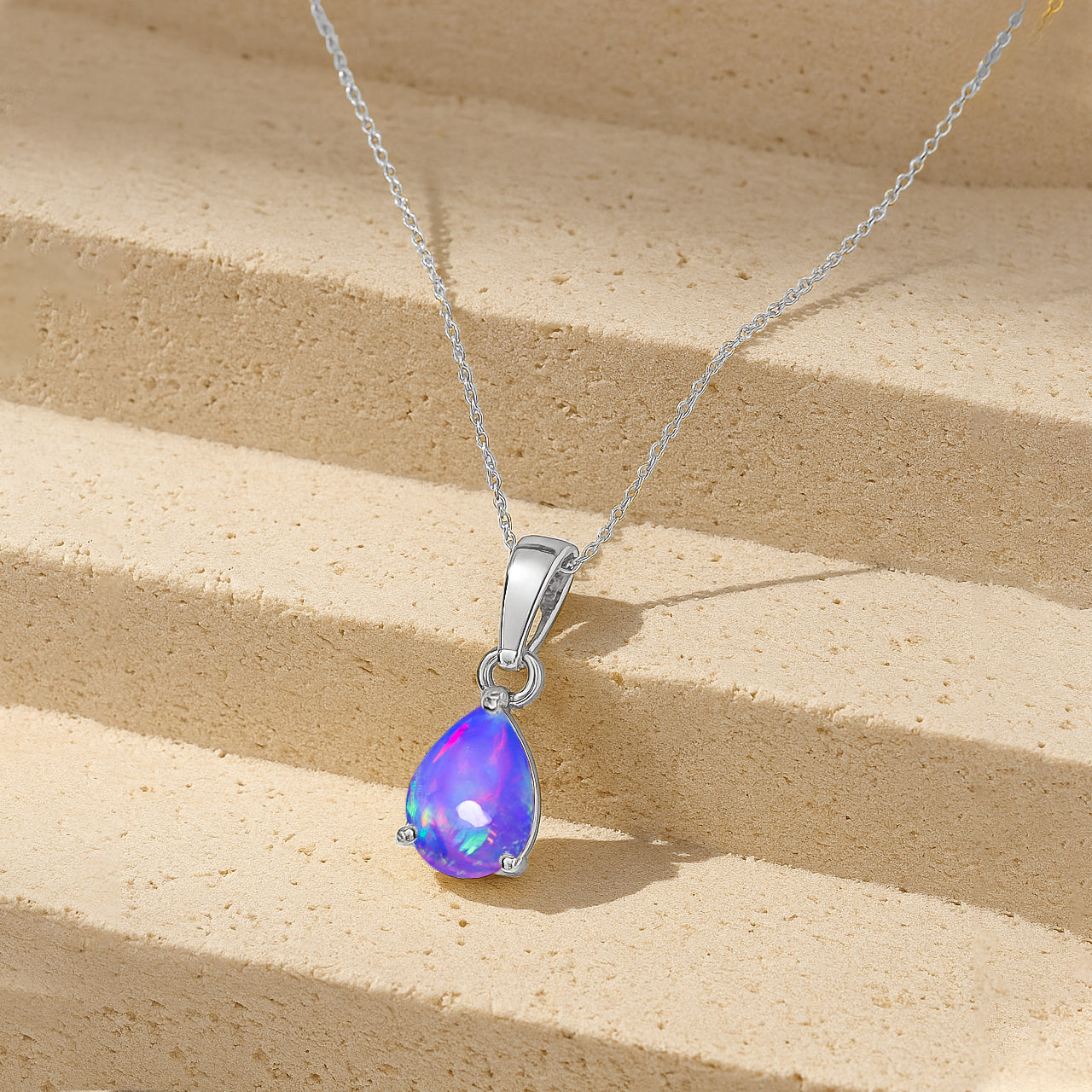 Lavender Opal Pear Teardrop Pendant Necklace in 925 Sterling Silver 1.20ct