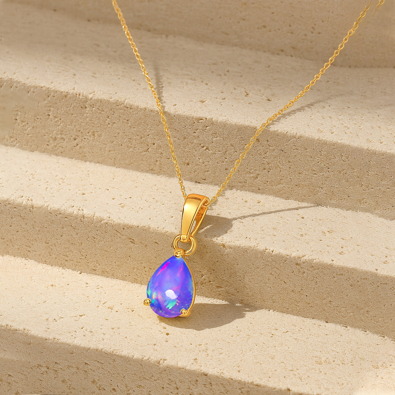 Lavender Opal Pear Teardrop Pendant Necklace in 925 Sterling Silver 1.20ct