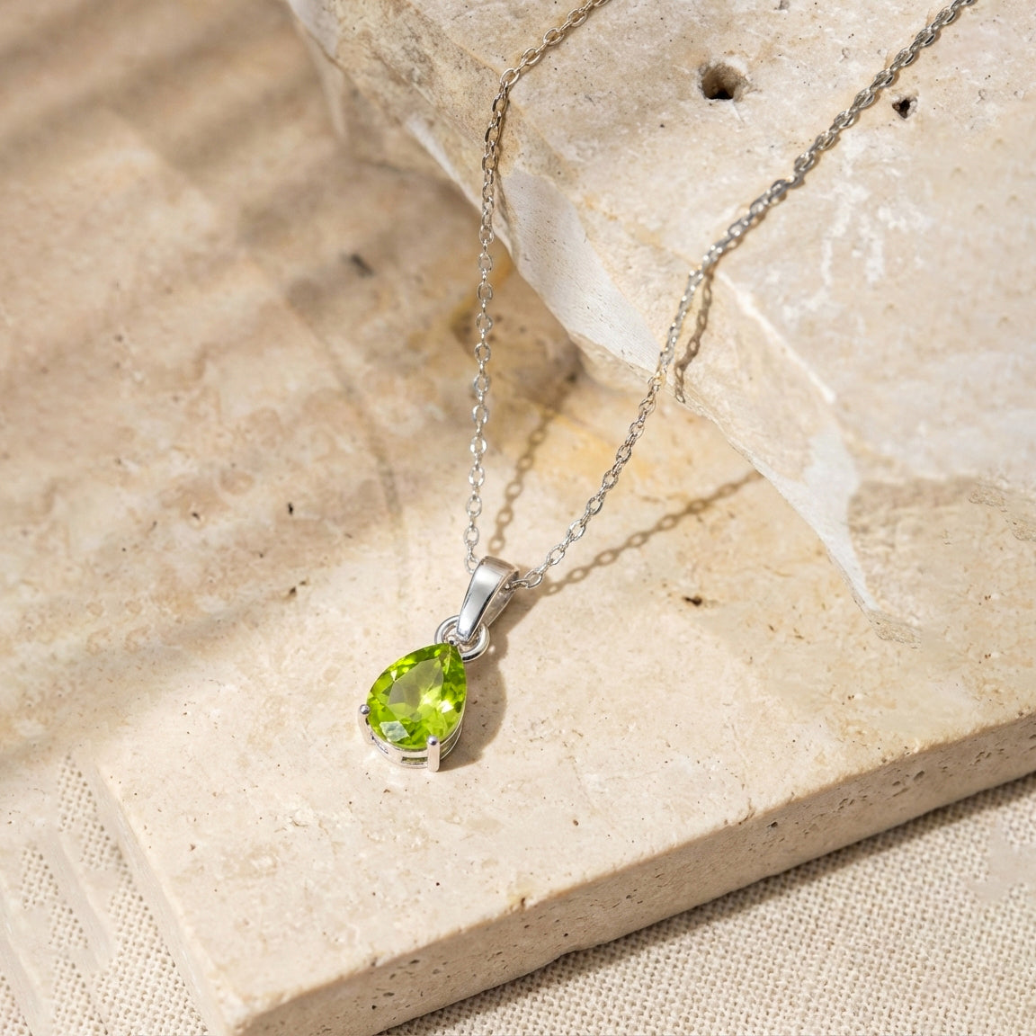 Peridot Pear Solitaire Teardrop Pendant Necklace in 925 Sterling Silver 9x7 MM 1.4ct