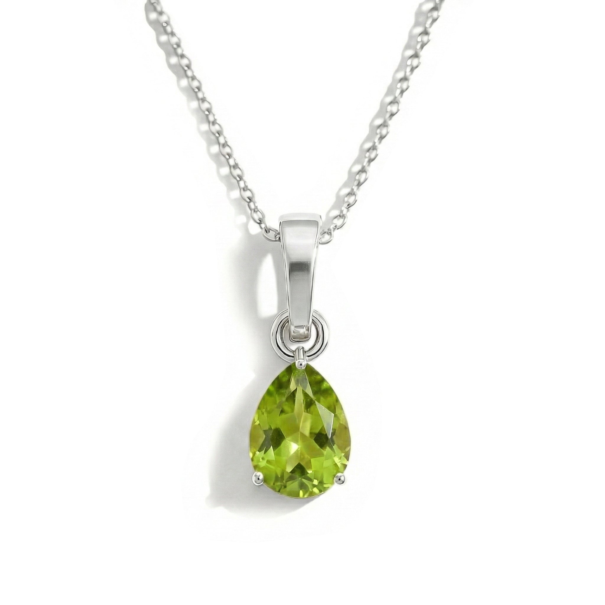 Peridot Pear Solitaire Teardrop Pendant Necklace in 925 Sterling Silver 9x7 MM 1.4ct