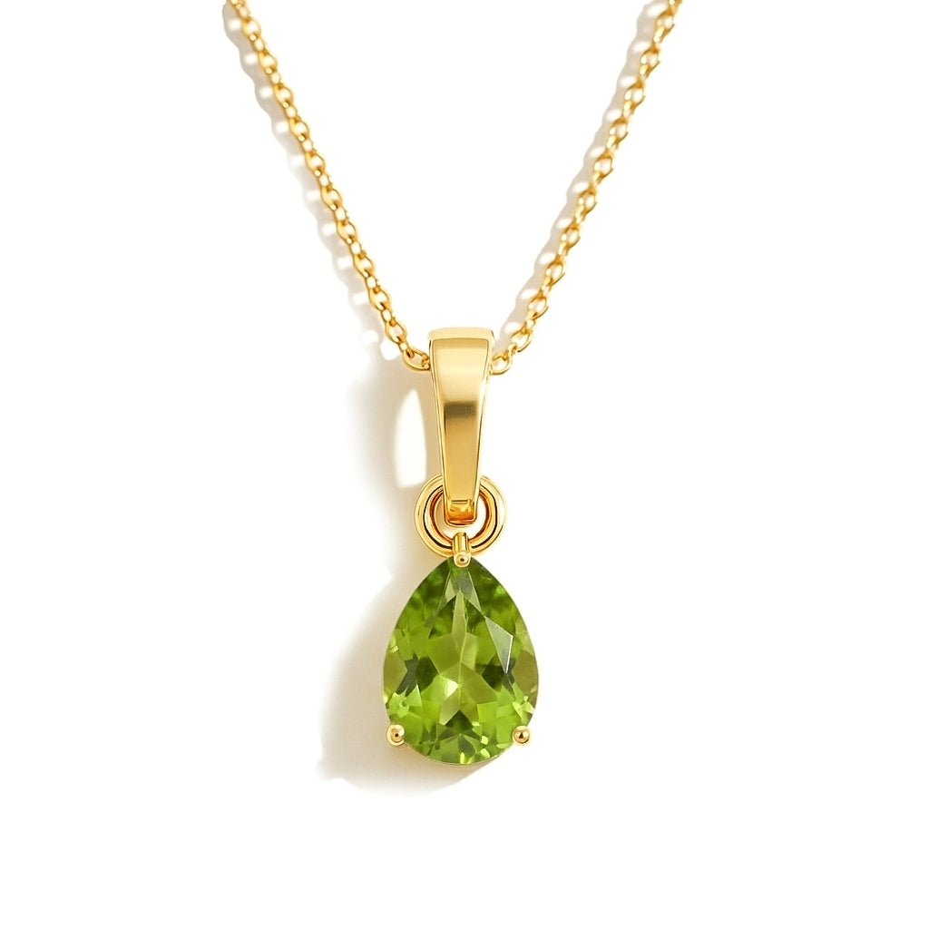 Peridot Pear Solitaire Teardrop Pendant Necklace in Yellow Gold Plated 9x7 MM 1.4ct