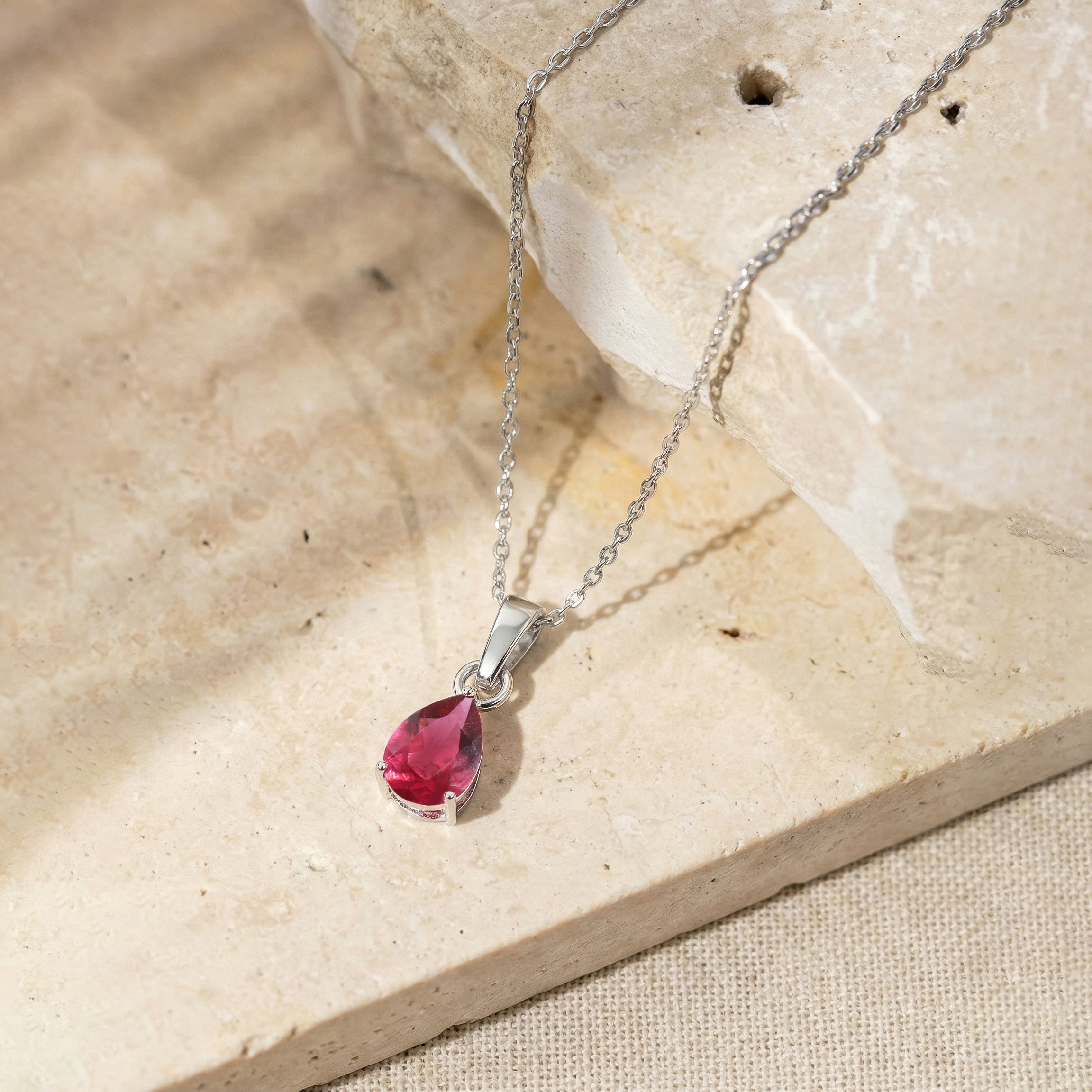 Pink Tourmaline Pear Solitaire Teardrop Pendant Necklace in 925 Sterling Silver 9x7 MM 1.4ct