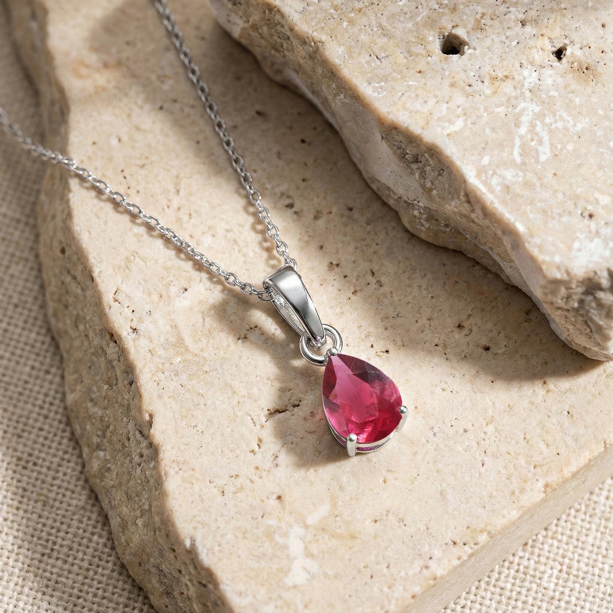 Pink Tourmaline Pear Solitaire Teardrop Pendant Necklace in 925 Sterling Silver 9x7 MM 1.4ct